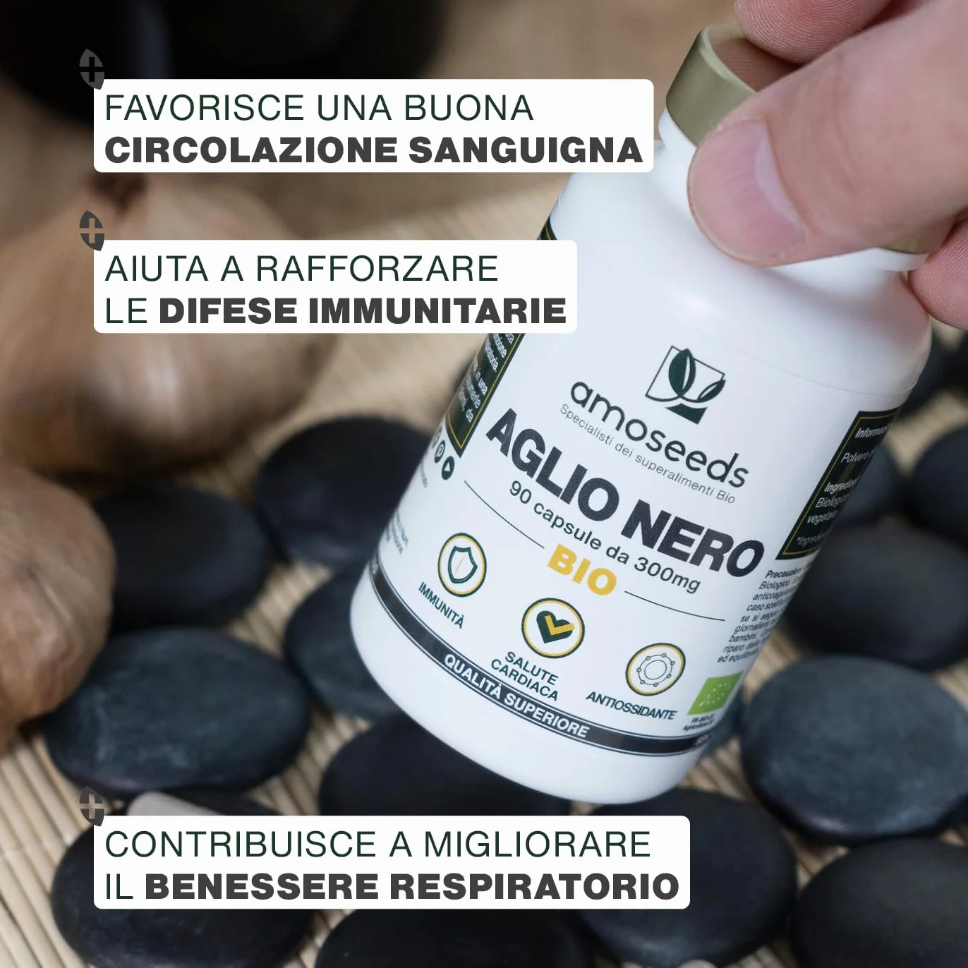 Aglio Nero BIO | Extra Forte, 900mg / Giorno | Contiene S-allilcisteina (SAC), 90 capsule | Cuore, Circolazione Sanguigna, Immunità | Allicina, Integratore di Aglio Capsule | Qualità superiore