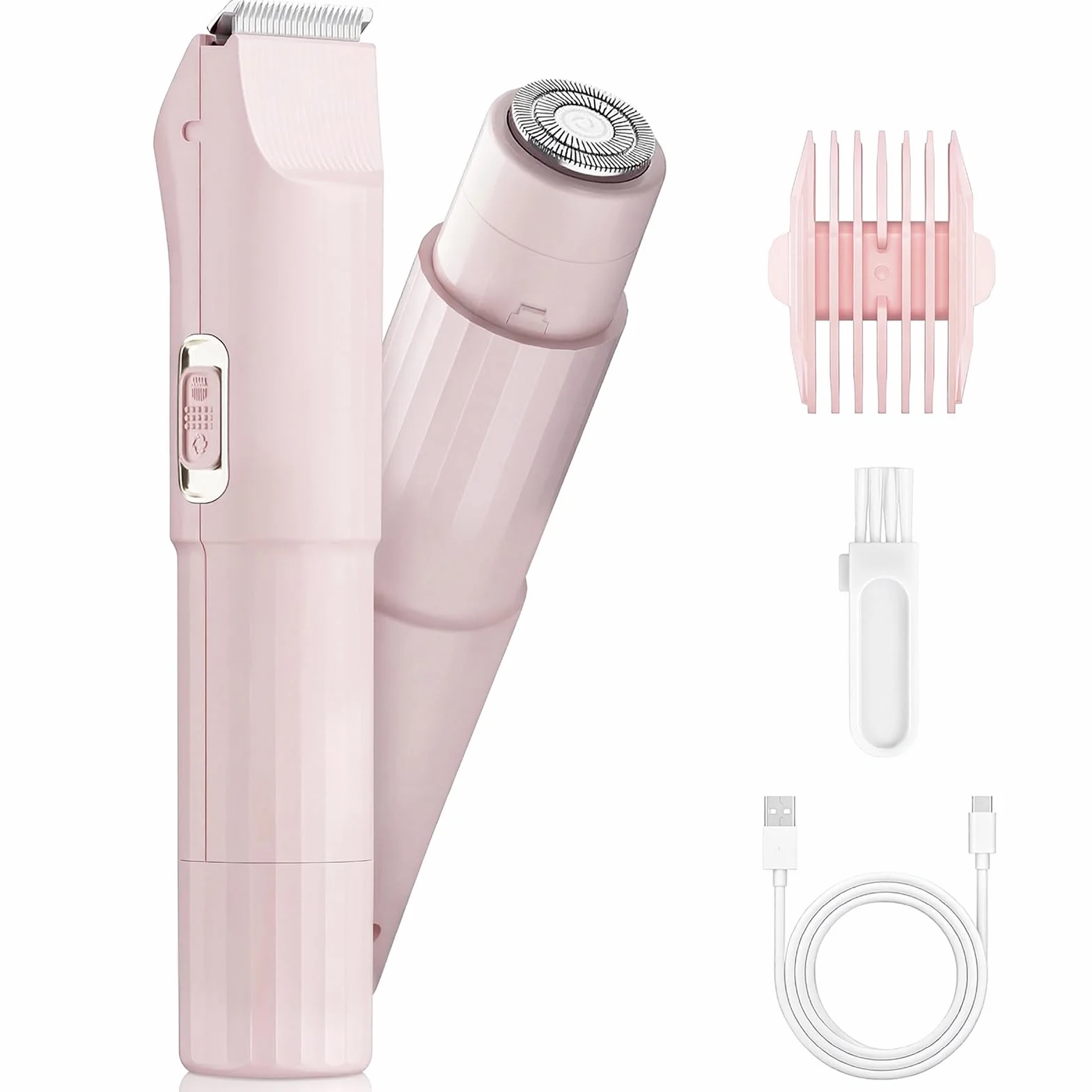 Rasoio Elettrico Donna 3 in 1 Ricaricabile USB per Viso Zone Intime Gambe Braccia Ascelle Bikini Pelli Sensibili Rosa