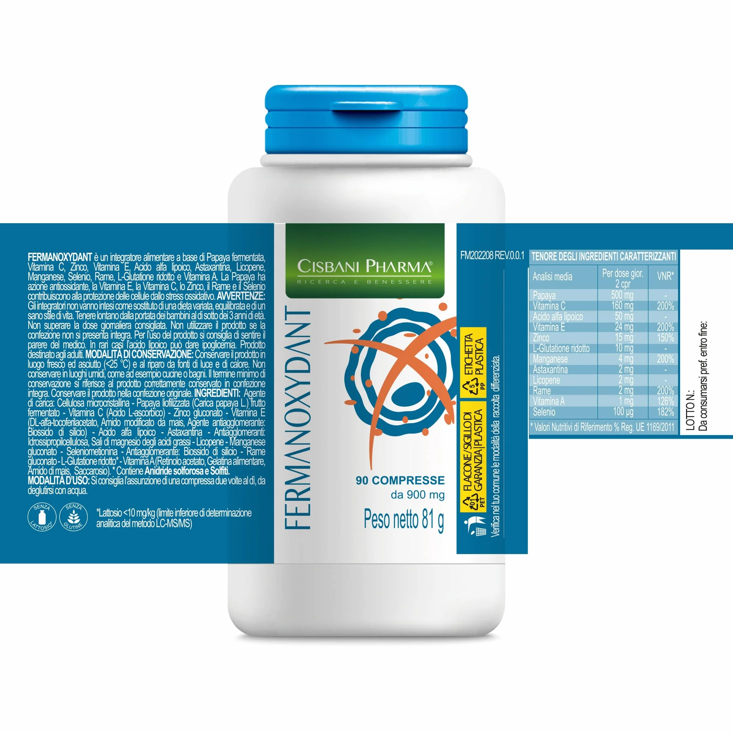 CISBANI PHARMA Fermanoxydant Antiossidante 90 cpr con Acido alfa lipoico, Glutatione e Astaxantina