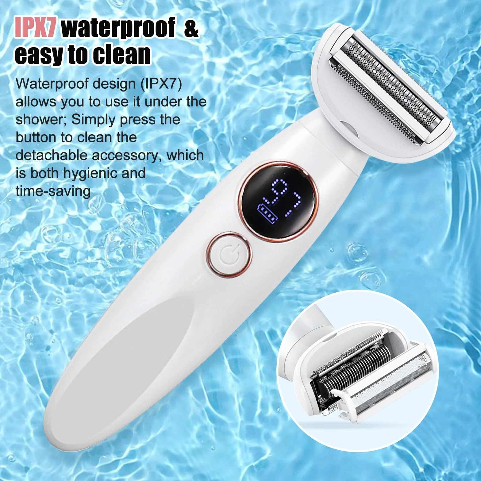 Rasoio elettrico da donna 5 in 1 rasoio intimo da donna IPX7 impermeabile per rasatura bagnata e asciutta, ricaricabile con USB, trimmer per zona bikini, ascelle, gambe e viso
