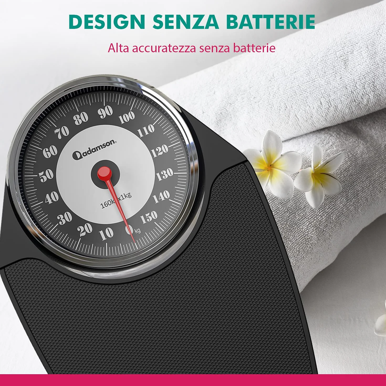 Adamson A24 Bilancia Pesapersone Meccanica, Analogica, Fino a 160 kg, Piedini Anti Scivolo – NUOVA - Durevole, Accurata e precisa – 20 Anni di Garanzia – Per la tua casa – Camera da Letto e Bagno