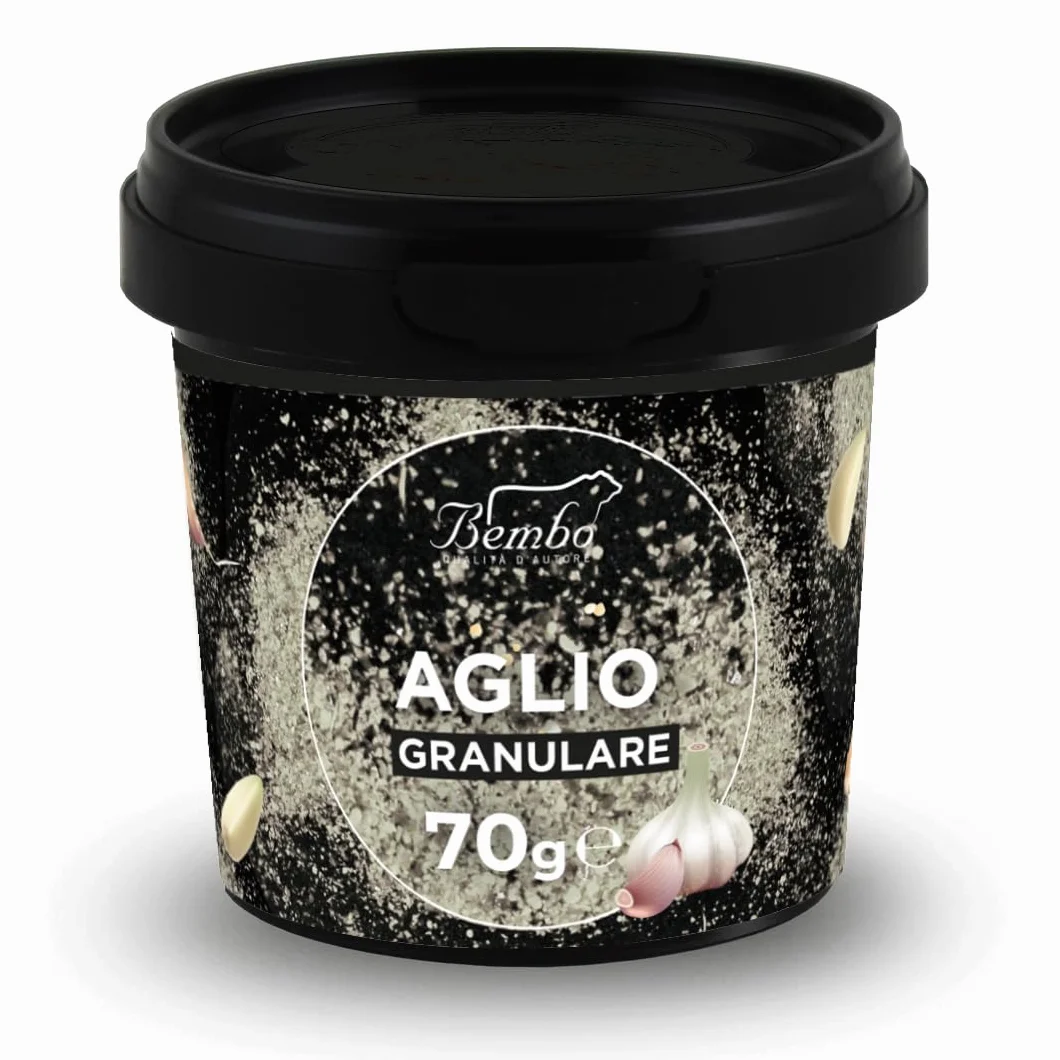 Aglio Granulare Bembo 70 g - Confezione Anti Spreco - Spezia Essiccata al Sole - Aroma Intenso - Prodotto Naturale - Confezione anti-luce e anti-ossidazione (Aglio Granulare)