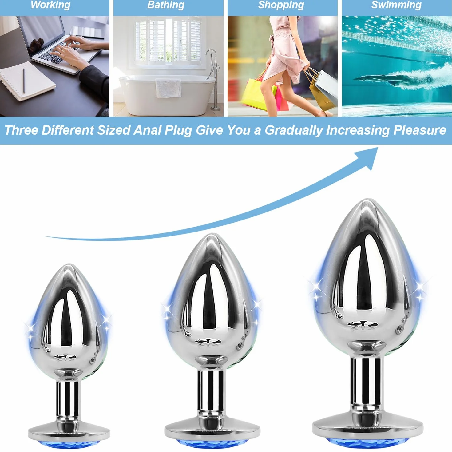 Pezzi in Acciaio Inossidabile Blue Liscio Al Tatto Dietro set vibrazione silicone anal butt large man kit metallo