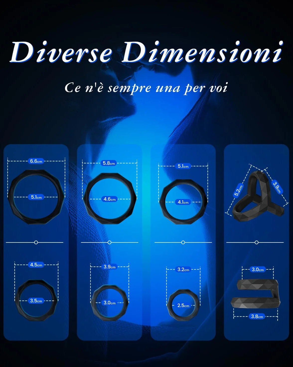 Anelli del Pene in Silicone 8 Dimensioni Regolabile Giocattoli per Adulti Uomini