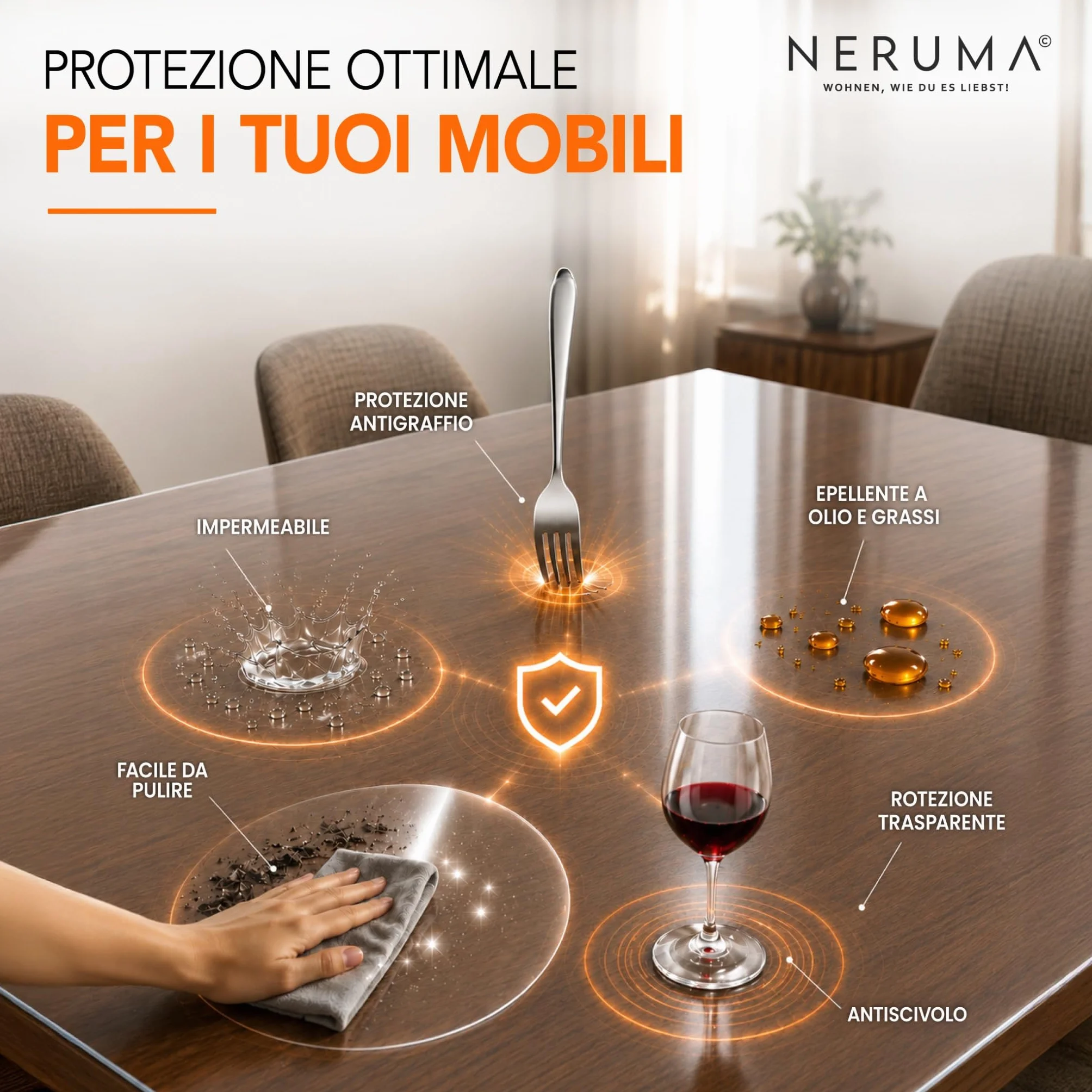 Copritavolo trasparente copritavolo, tovaglia trasparente, antimacchia, lavabile e ritagliabile individualmente – 2 mm