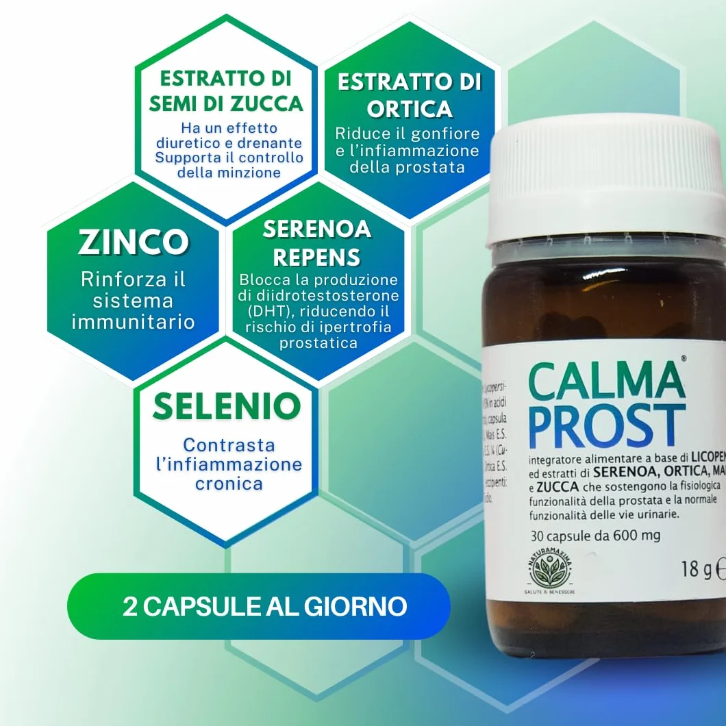 CALMAPROST Integratore Prostata 30 Capsule Serenoa Repens Licopene Zinco Selenio