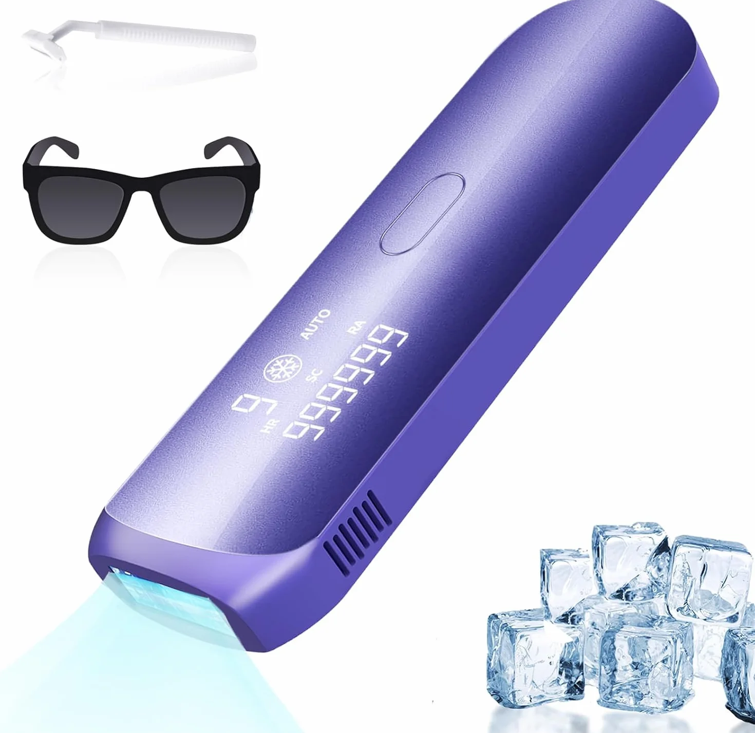 Depilazione laser con sistema di raffreddamento a ghiaccio, dispositivi IPL depilazione laser 9 livelli di energia e 3 funzioni HR/SC/RA,999,900 impulsi di luce laser per uomini, donne, viso, ascelle,