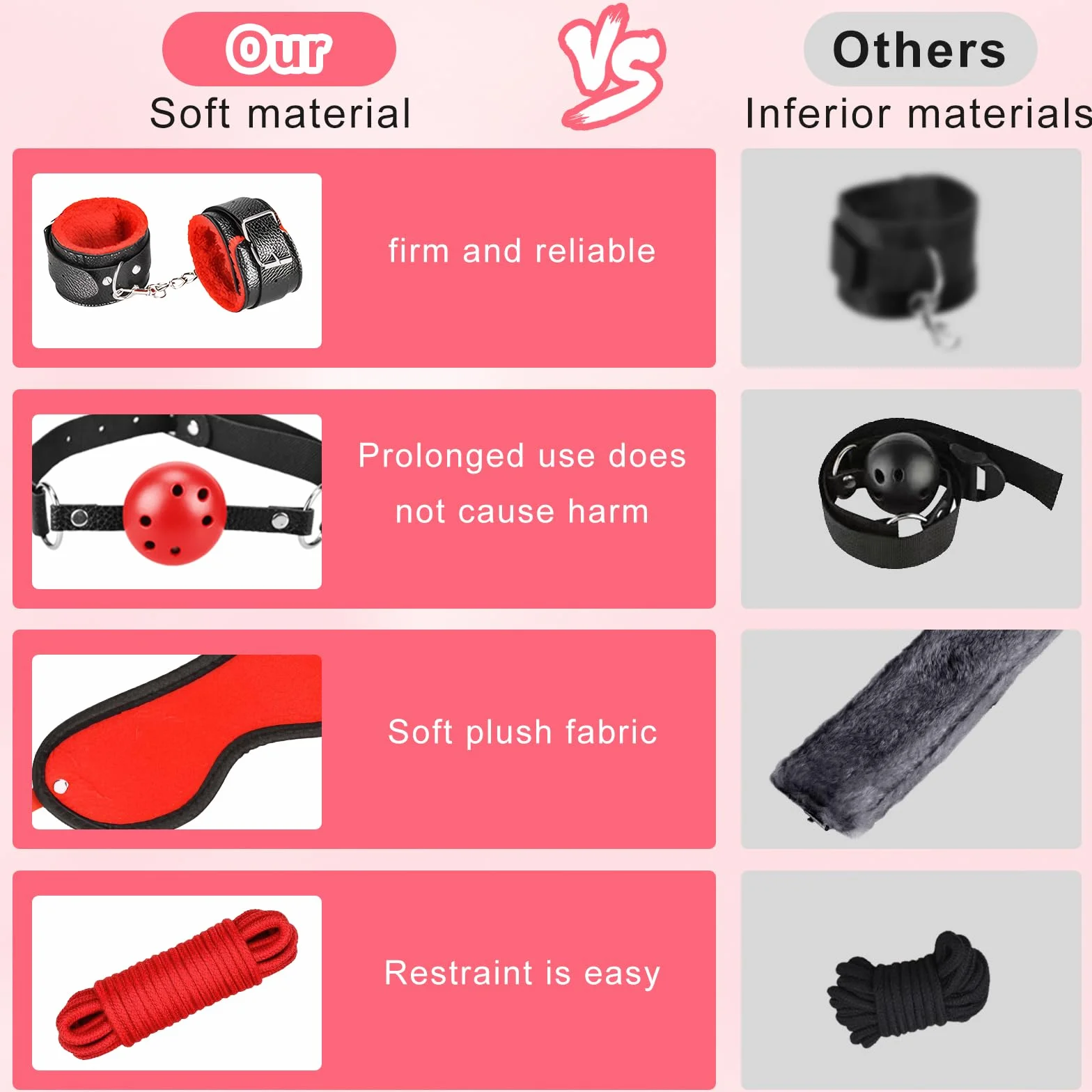 Set bondage nero e rosso kit di contenzione BDSM da 13 pezzi per coppie – Kit bondage per principianti accessorio per sesso estremo per donne e uomini set di contenzione per letto