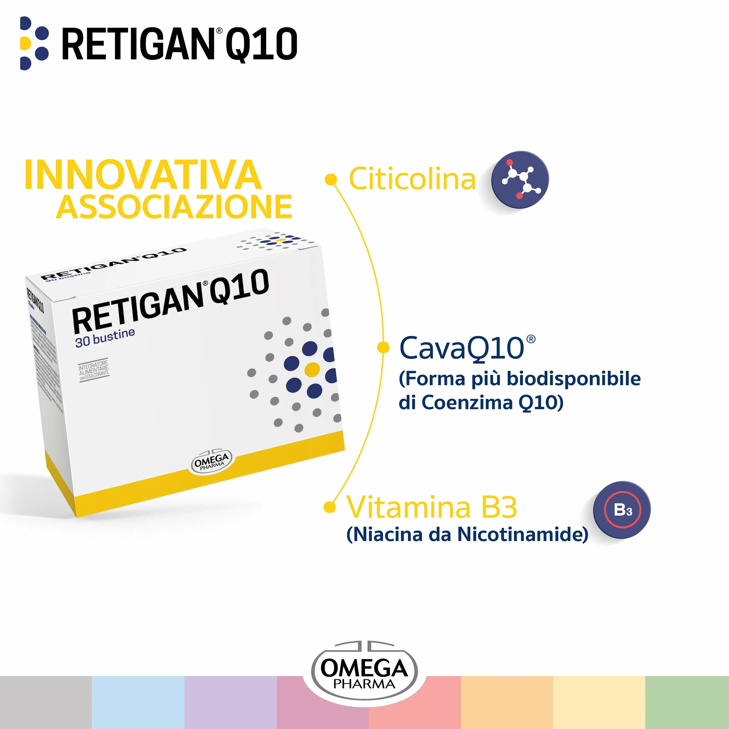 Omega Pharma - Retigan Q10 - Contribusce al Normale Funzionamento del Sistema Nervoso - 30 Bustine
