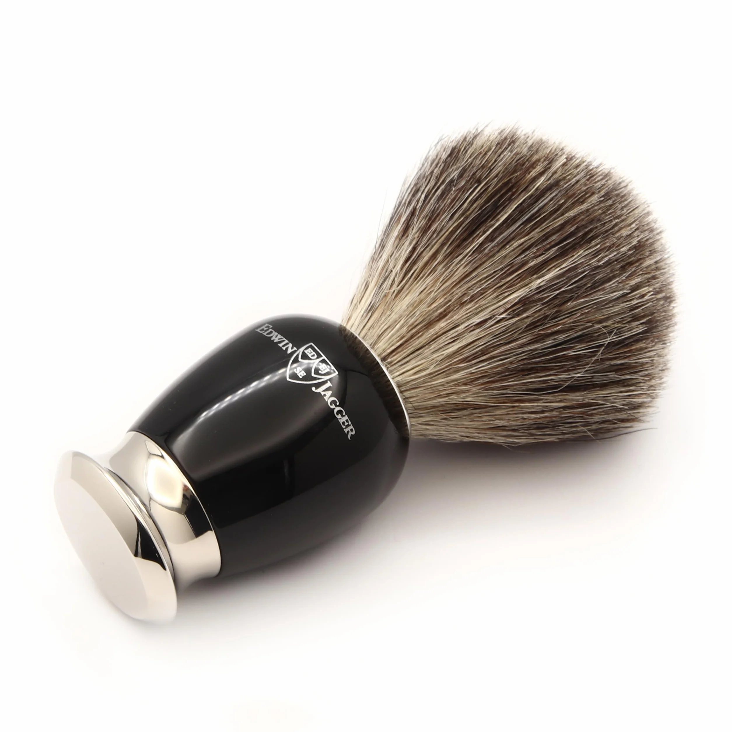 Edwin Jagger 81SB586AMZ Classico pennello da barba esfoliante in puro tasso imitato di ebano con supporto per crema da barba o sapone da barba per uomo e donna (nero)