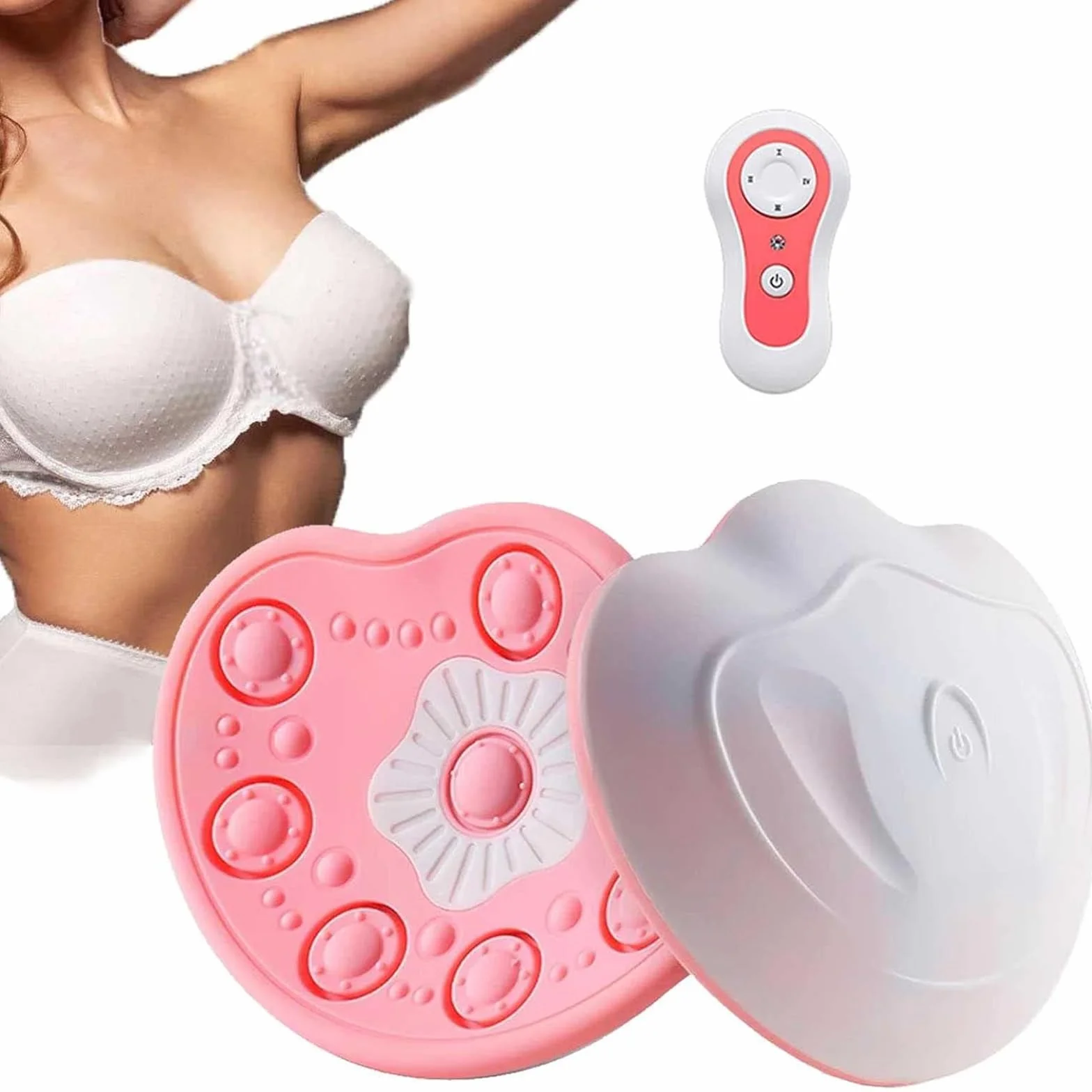 Stimolatore Riscaldante per Massaggio al Seno, Dispositivo Elettrico per Ingrandimento Seno, 3 Livelli di Forza e 4 Modalità