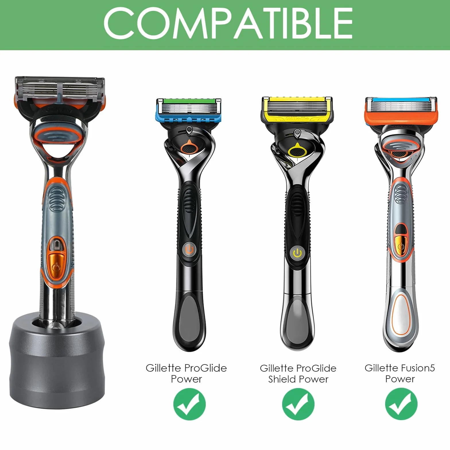 Linkidea-Set da 2 supporti per rasoio in lega di alluminio, diametro apertura 22 mm (0,86"),supporto da bagno per rasoi da uomo, compatibile con Gillette Fusion 5 Power, ProGlide Shield Power (Grigio)