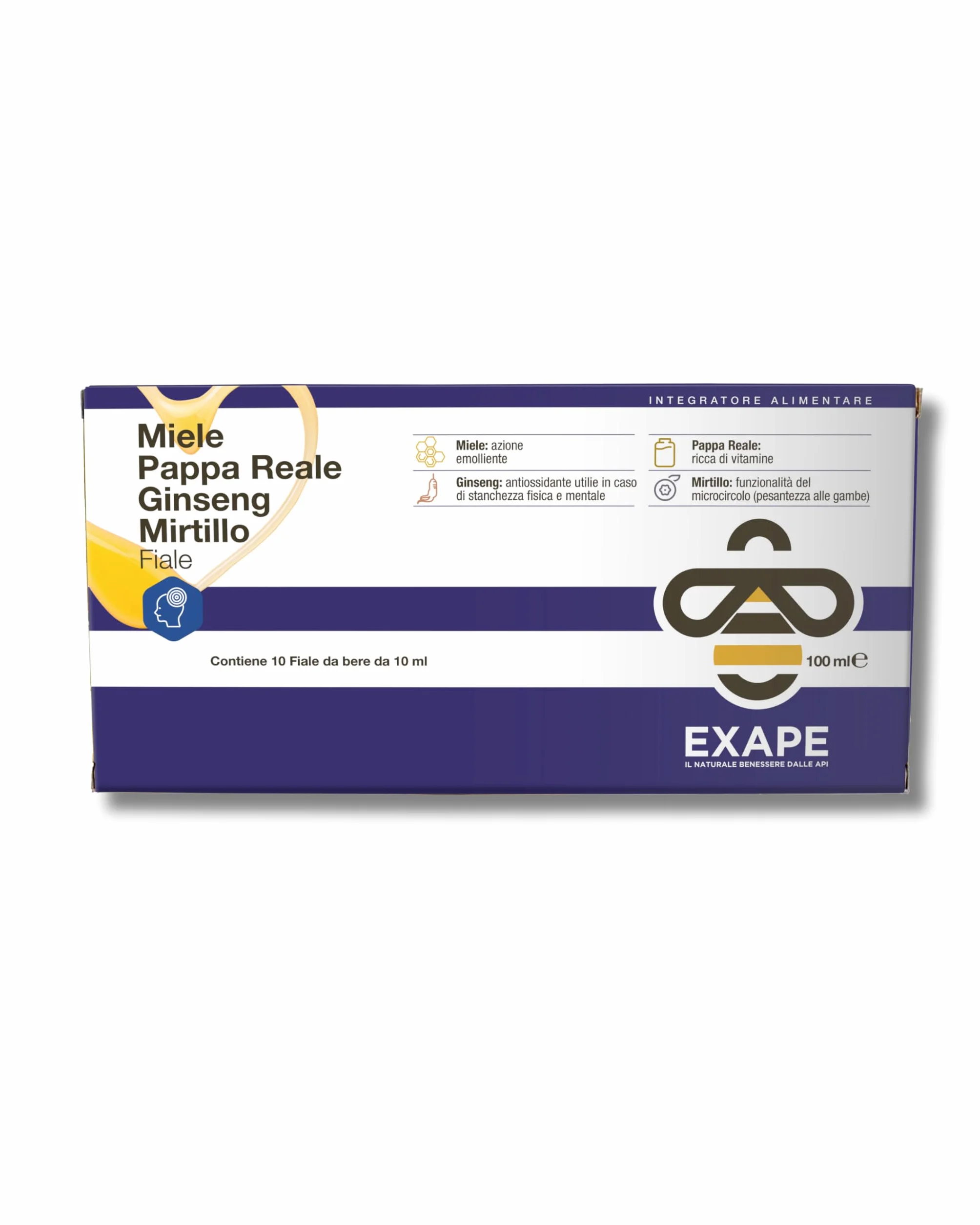 EXAPE Pappa Reale Fresca Tonico Naturale Integratore Energetico con Miele 50% e Ginseng 10 Flaconcini da 10ml 2 Confezioni