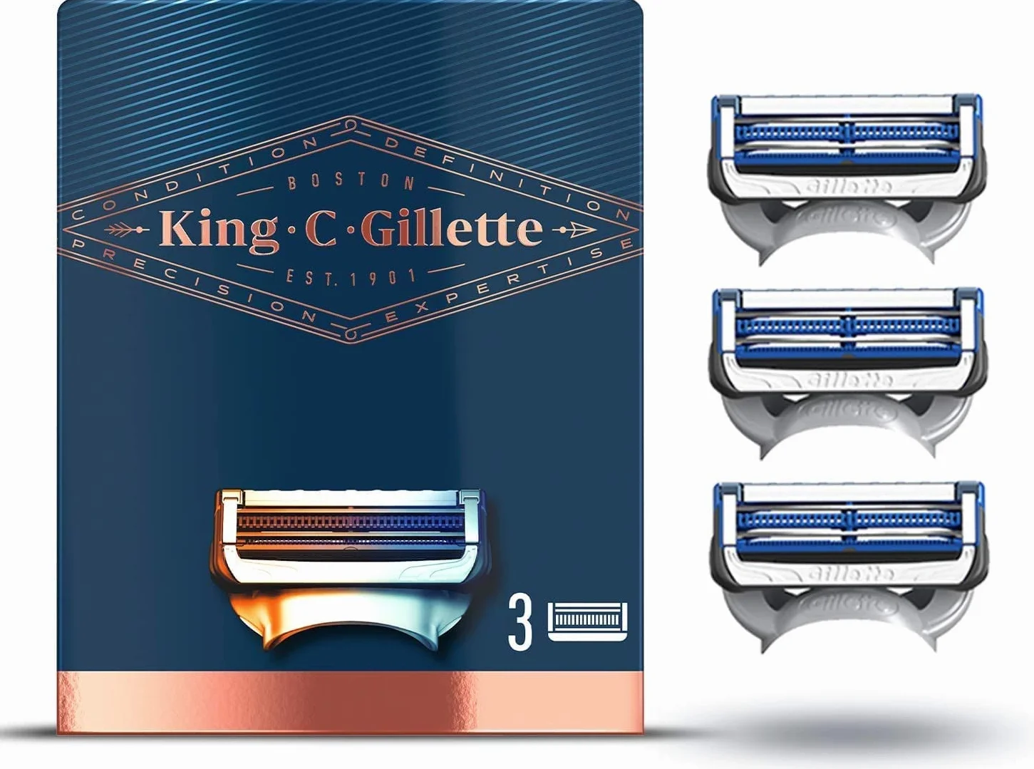 King C. Gillette Lamette per Rasoio di Sicurezza, Confezione da 3 Ricambi, con Rifinitore di Precisione e Struscia Lubrificante