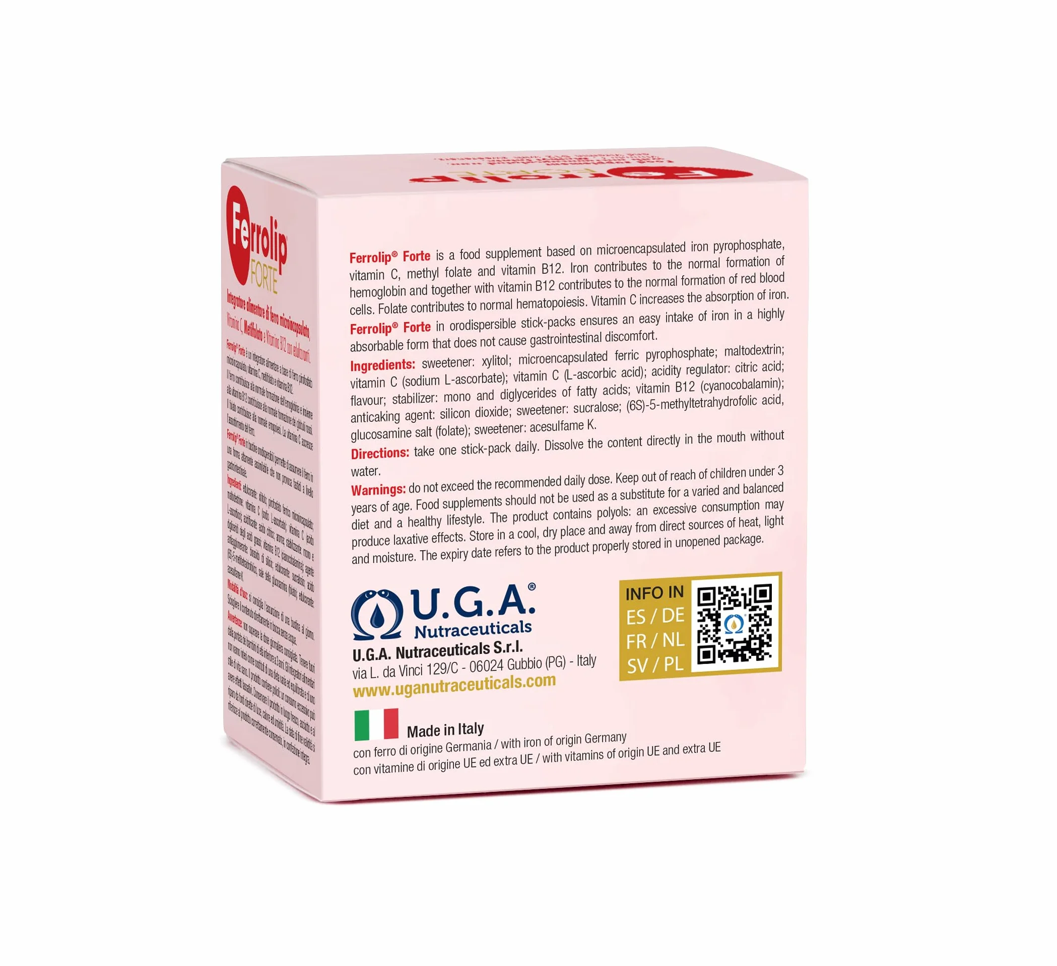 Ferrolip Forte Integratore Ferro e Acido Folico (30 Bustine Orosolubili al Limone) - Senza Fastidi Gastrointestinali - Privo di Sapore Metallico - Con Vitamina C e B12