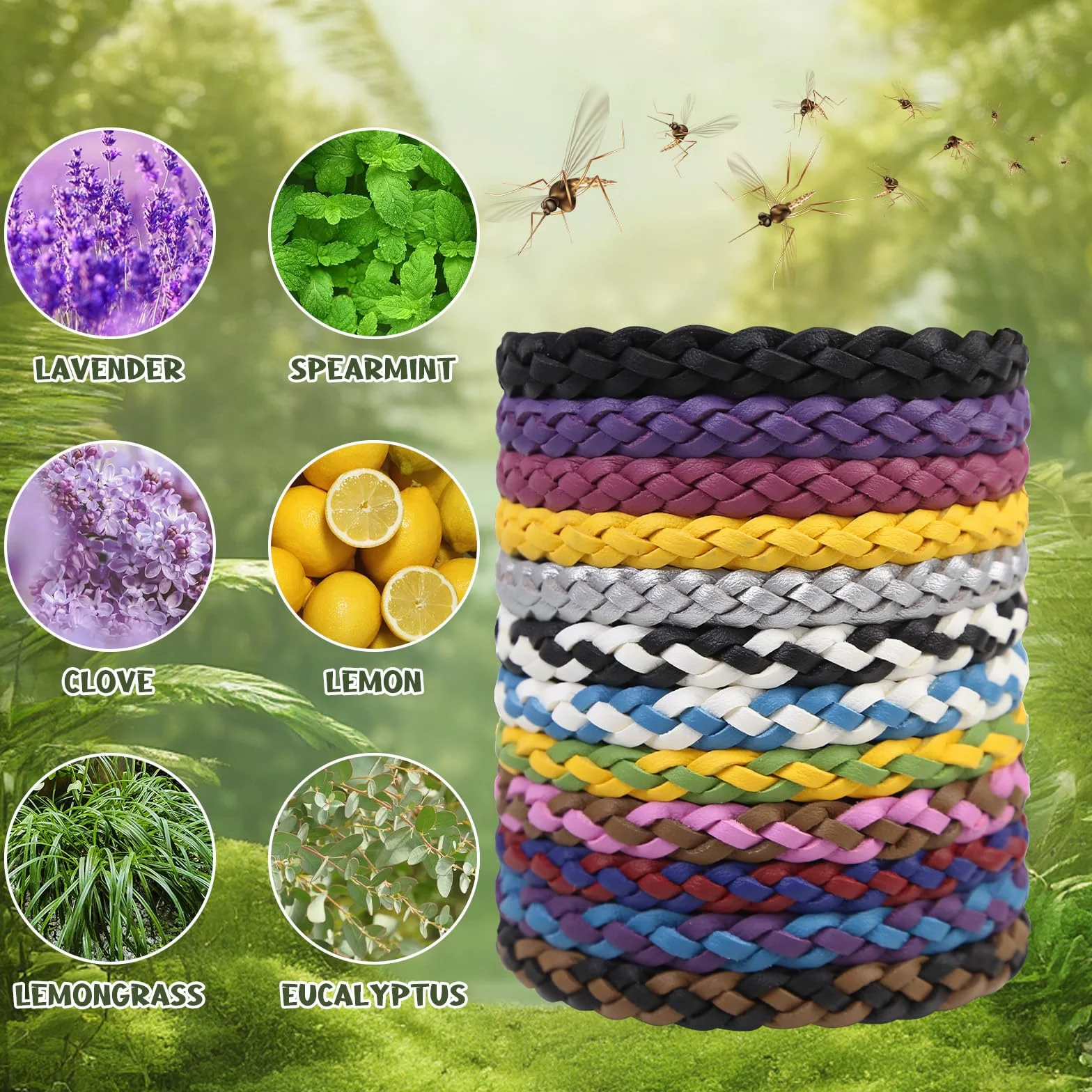 Braccialetto Repellente Zanzare Confezione 12 Pelle Naturale Senza DEET Impermeabile Morbido Leggero Uomo Donna Interno Esterno