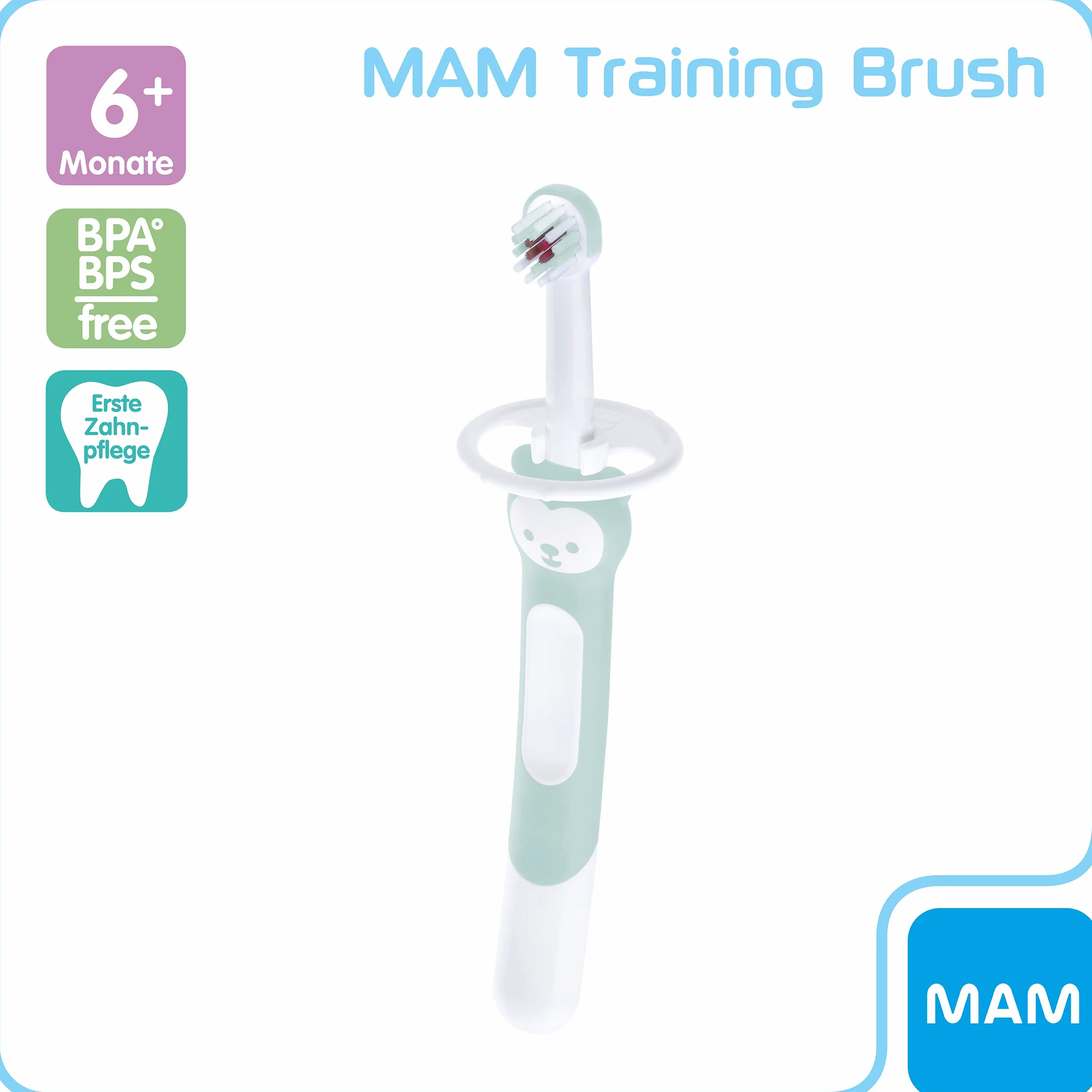 MAM Training Brush, spazzolino da denti per bambini con manico lungo per tenere insieme, spazzolino da denti per la pulizia delicata dei denti, dai 5 mesi in su, turchese