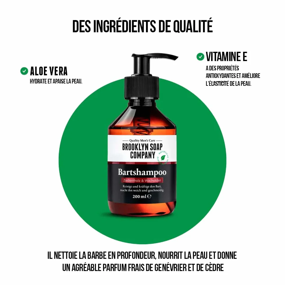 Brooklyn Soap Company, Shampoo da barba da 200 ml - Sapone da barba da uomo per la pulizia quotidiana e la cura della barba - Riduce la forfora & il prurito
