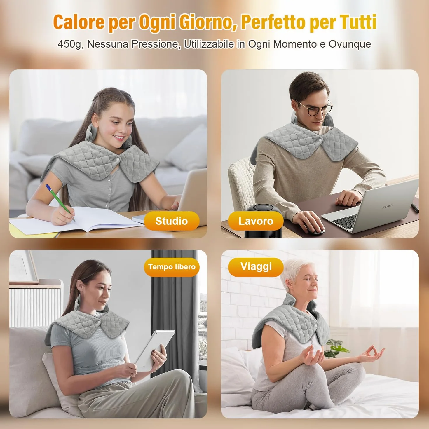 Onherm Termoforo Cervicale e Spalle 48×58cm, Cuscino Termico Elettrico per Collo e Spalle con Spegnimento Automatico, 9 Livelli di Temperatura e Timer 1-4 Ore, Flanella, Lavabile in Lavatrice