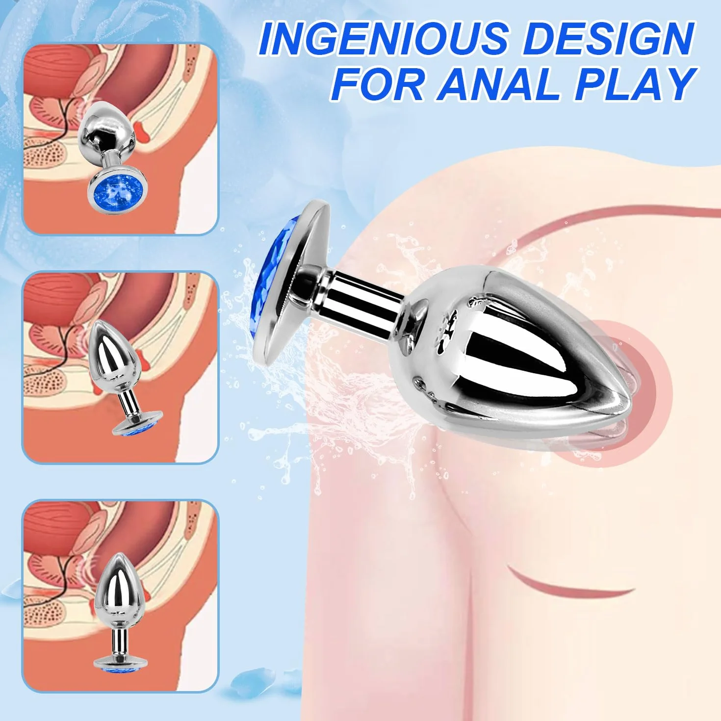 Pezzi in Acciaio Inossidabile Blue Liscio Al Tatto Dietro set vibrazione silicone anal butt large man kit metallo