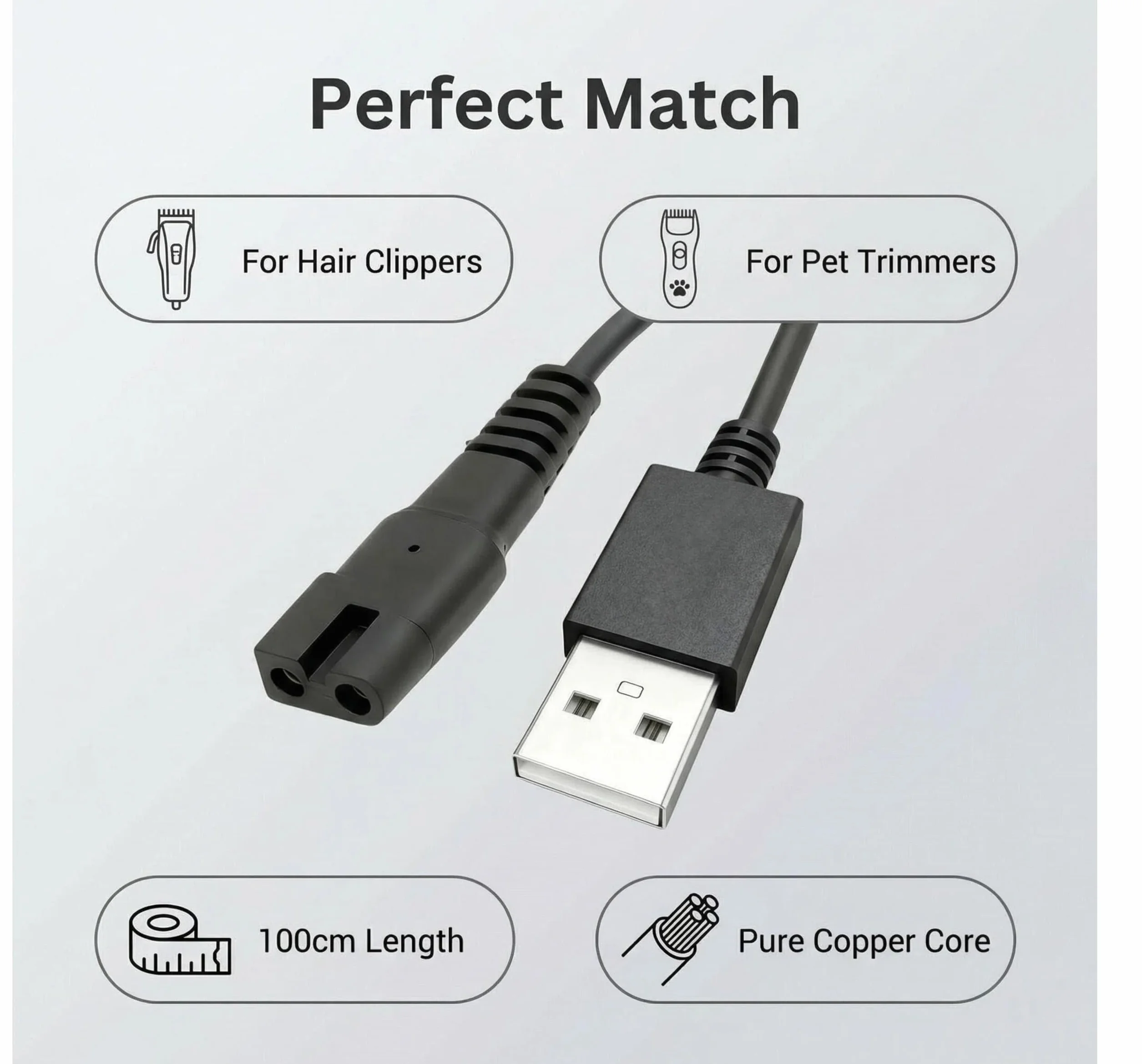 Ricambio Cavo di Ricarica USB 100cm compatibile con Tagliacapelli SUPRENT PRO Oneisall Tosatrici per Cani