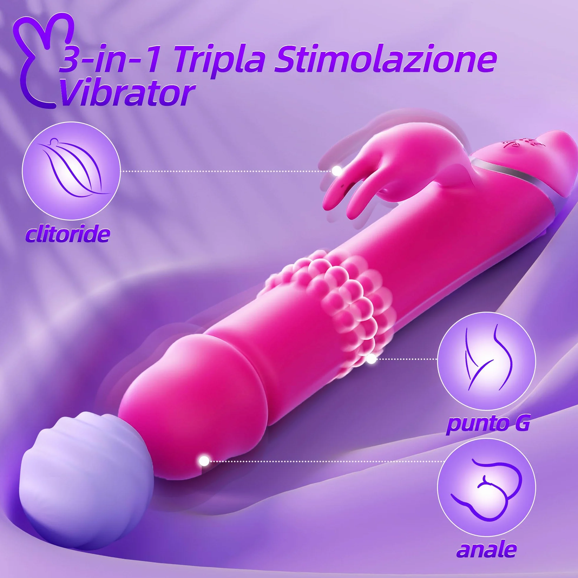 Sex Toys Dildo Vibratoreper donna, 3 In 1 Stimolatore Clitorideo Femminile Vibratori Punto G Squirting 7+7 Vibratore Rabbit Rolling Modalità, Dildo Realistico Anale Sex Toy Plug Analesex Toys Uomo