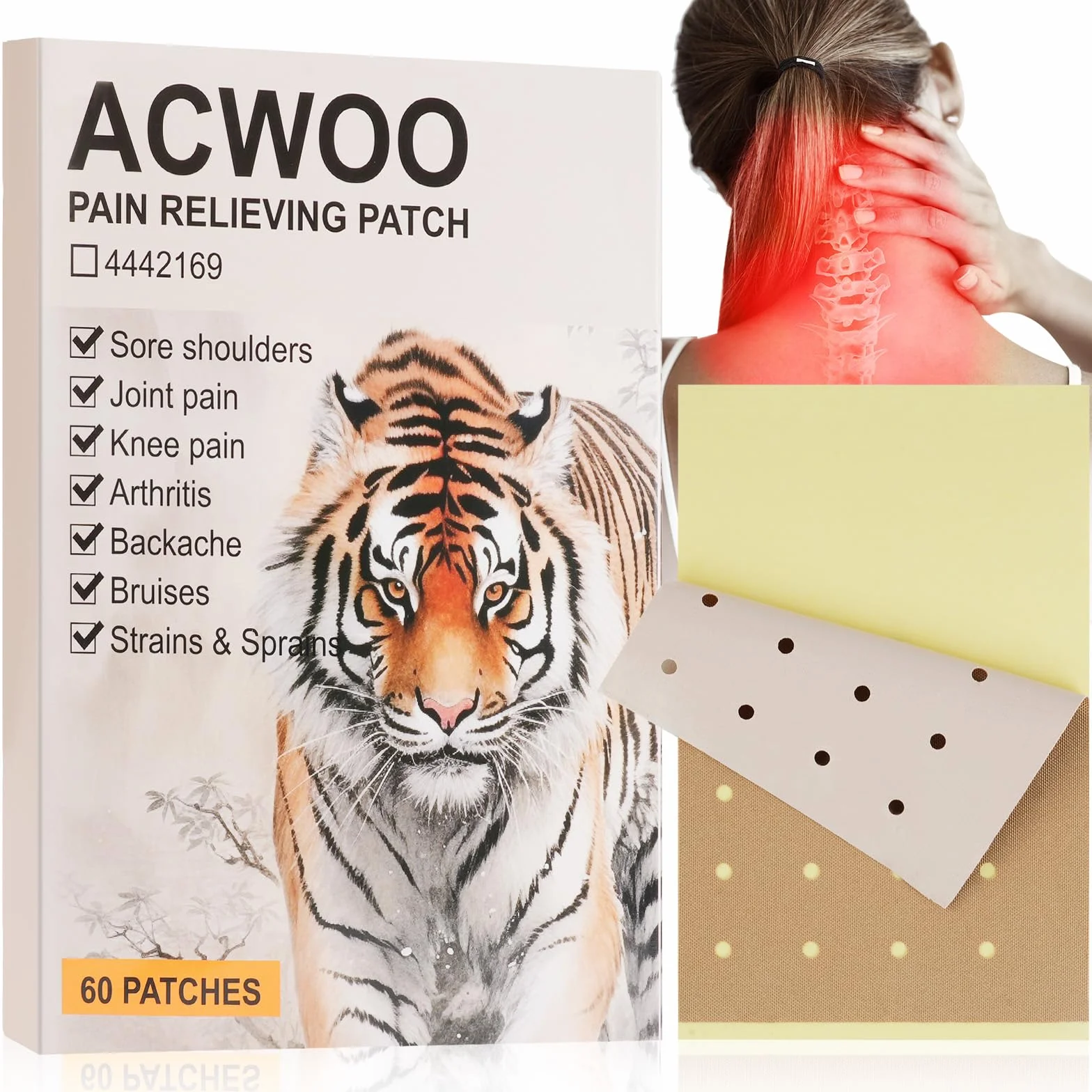 ACWOO Cerotto Antidolorifico Della Tigre, 80 Pezzi, Cerotti Antidolorifici per Schiena, Articolazioni, Dolori Muscolari