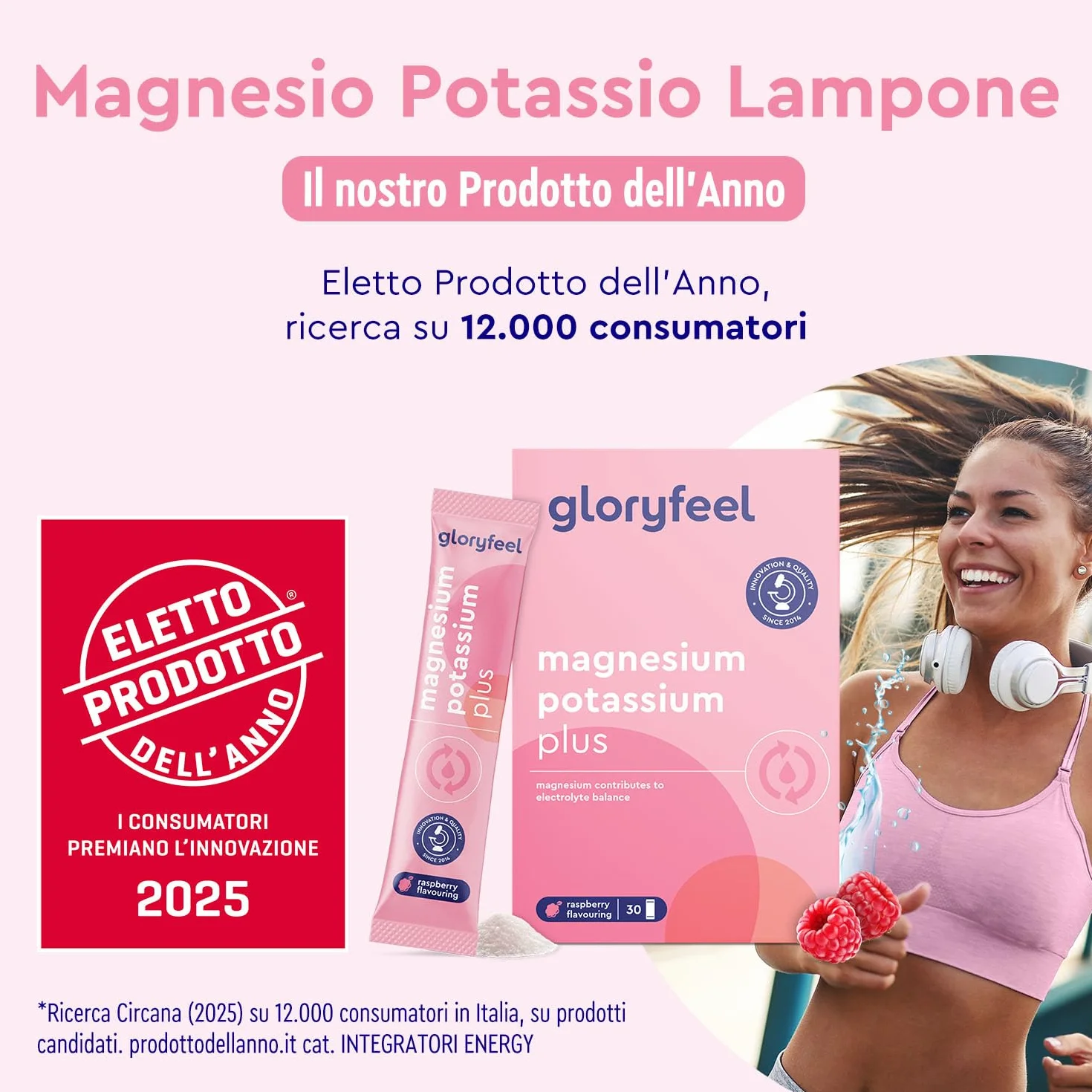 Magnesio e Potassio Integratore, Eletto PRODOTTO DELL'ANNO 2025, Gusto Lampone, 30 Bustine, Vitamina C, B12, Riboflavina e Tiamina, Contro Stanchezza e Affaticamento, per Sistema Immunitario e Nervoso