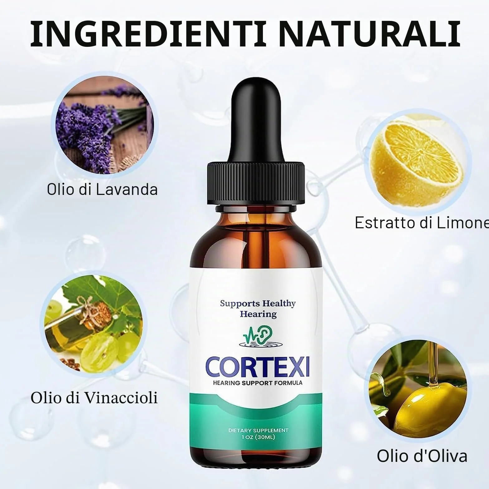 Cortexi - Gocce di supporto per l'udito – Aiuta con la salute del timpano, Cortexi gocce auricolari, promuove la chiarezza uditiva, supporta un udito sano – Olio d'oliva di grado medico per cerume (1