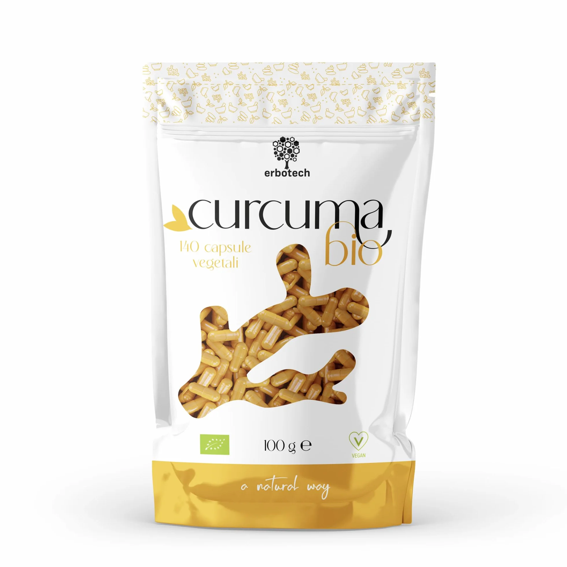 ERBOTECH Curcuma BIO Capsule 100g 140 Capsule Integratore Alimentare Naturale