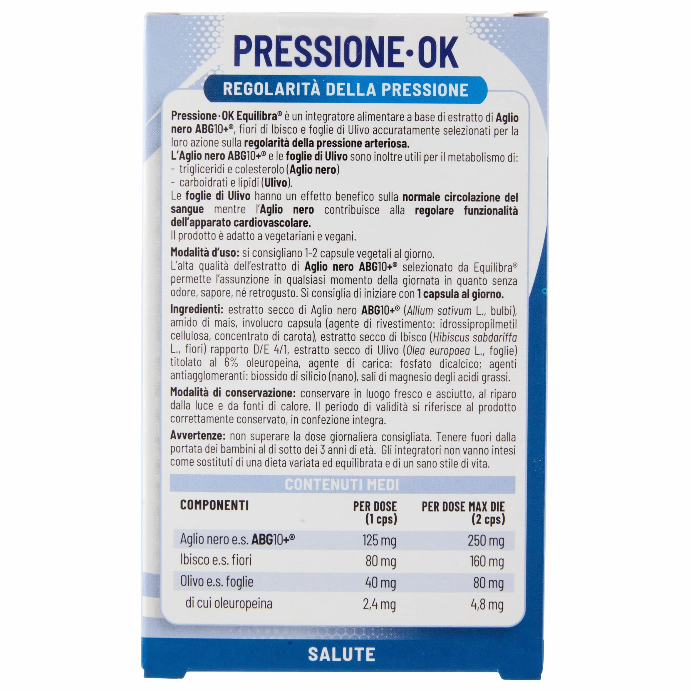 Equilibra Integratori Alimentari, Pressione Ok, a Base di Aglio Nero ABG10+, Fiori di Ibisco e Foglie di Ulivo, Senza Odore e Retrogusto, Pressione Arteriosa Regolare, 40 Capsule Vegetali