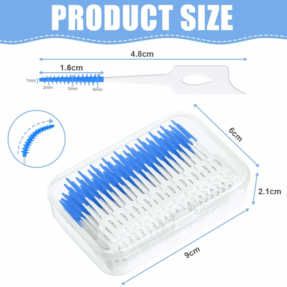 Spazzolino Interdentale 220 Pezzi Set con Scatola, Spazzolini Interdentali in Silicone per Pulizia Denti (Blu)