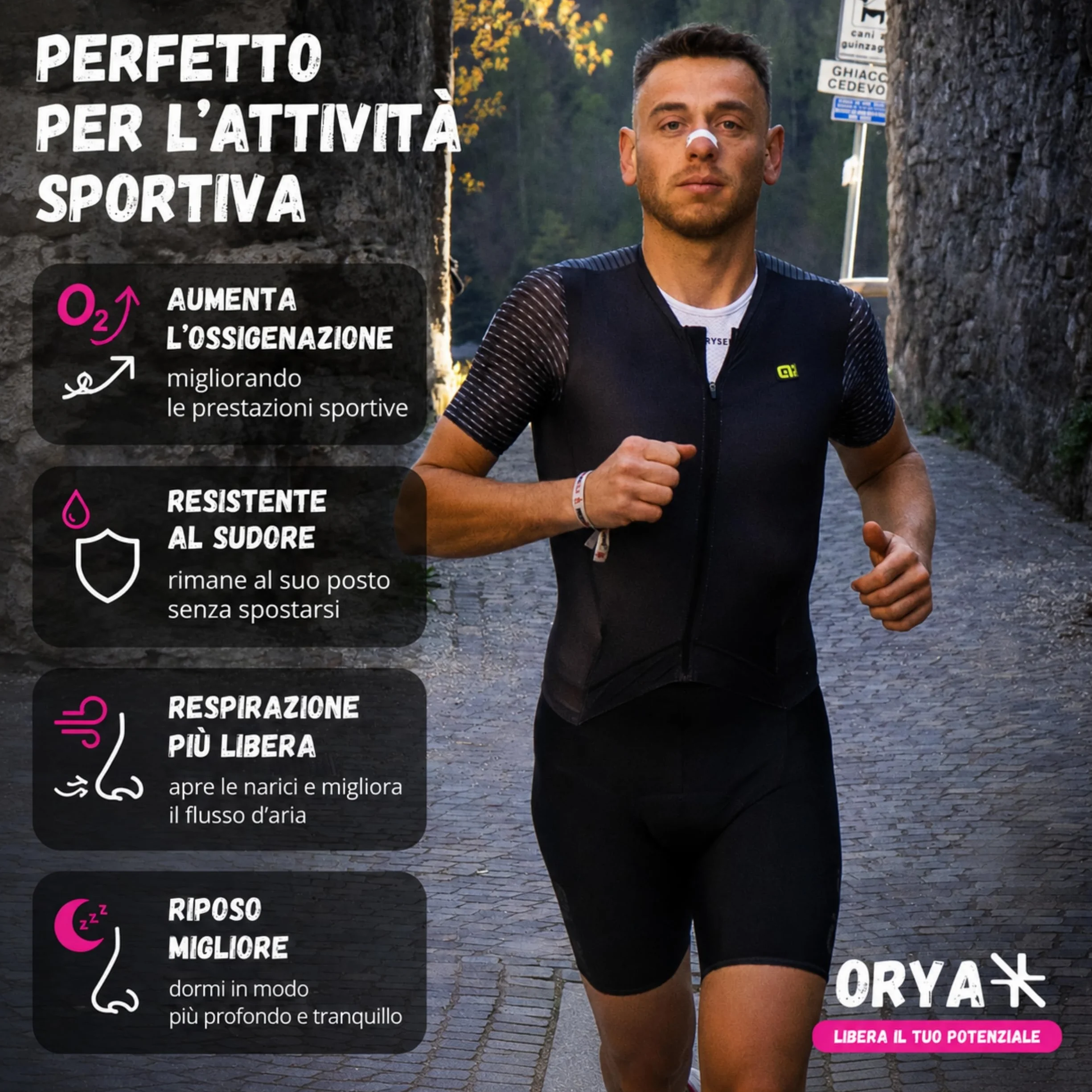 ORYA 30 Cerotti Nasali Antirussamento Sport, Dilatatore Nasale Respirare Meglio, Nero