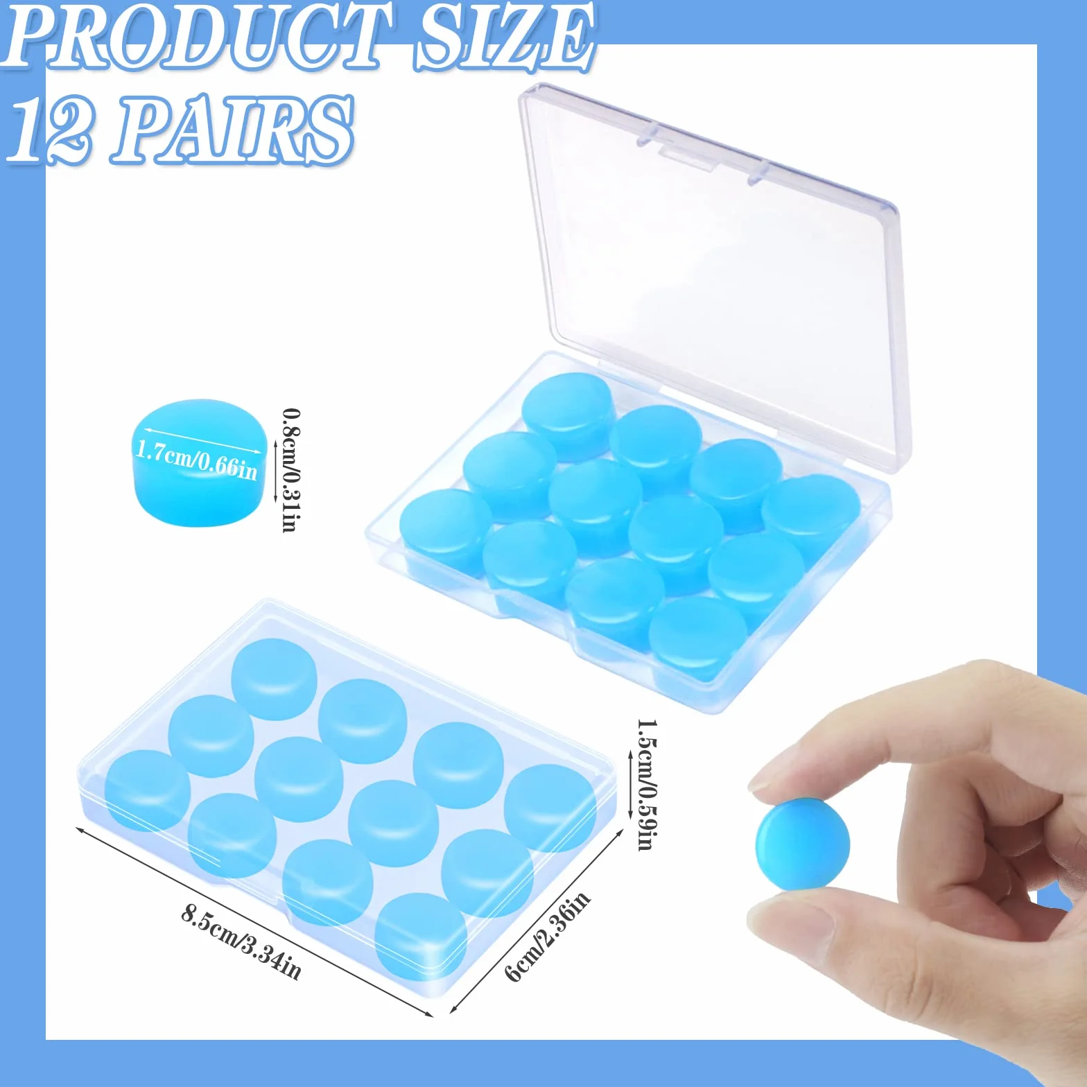 12 Paia Tappi Orecchio Silicone Riutilizzabili tappo per Dormire e Nuoto orecchia Antirumore Morbida Modellabili per Bambini e Adulti (Blu)
