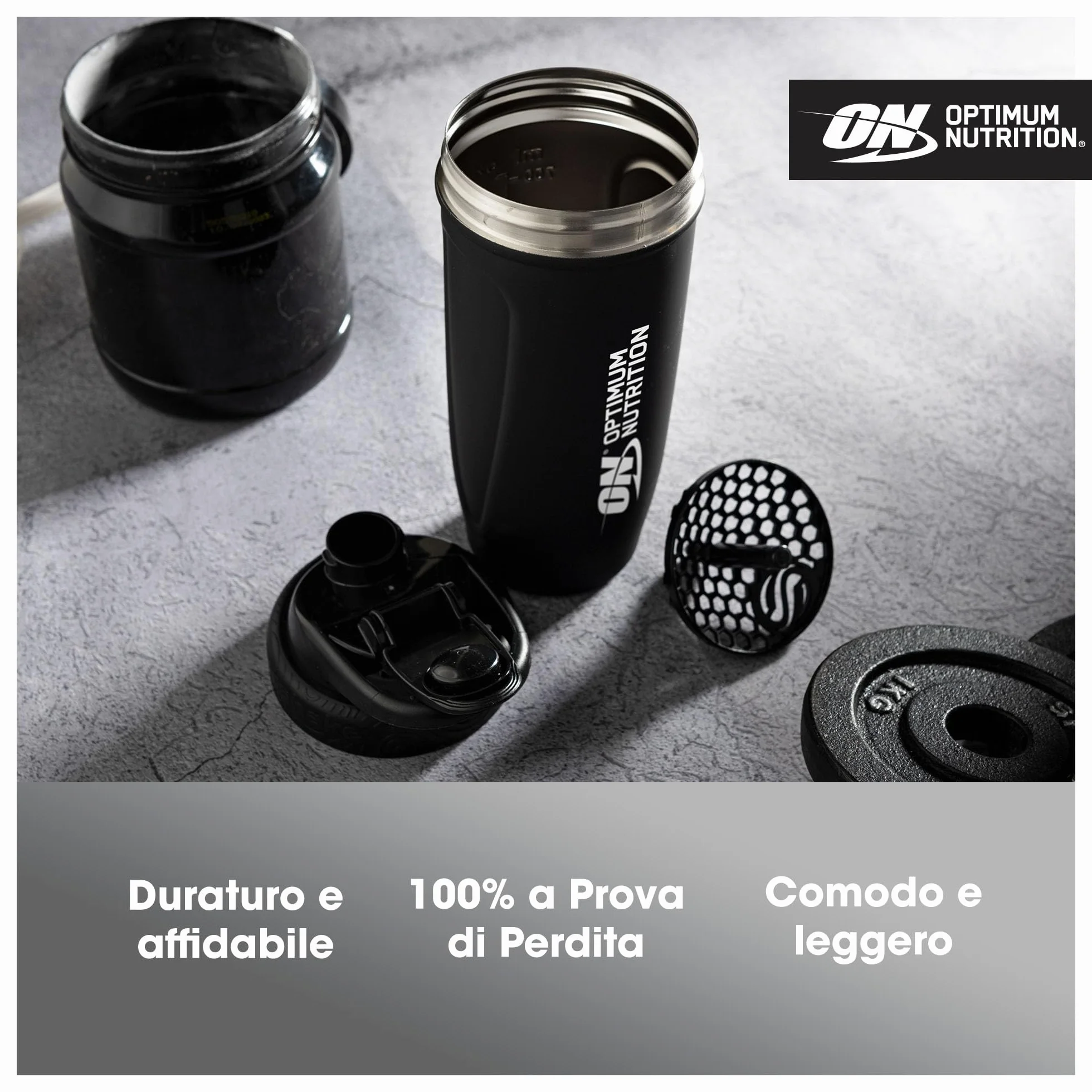 Optimum Nutrition Reforce Steel Smartshake - Shaker per proteine in acciaio inox per uso alimentare, senza BPA, con tappo a prova di perdite, facile da trasportare, per frullati proteici, 900 ml