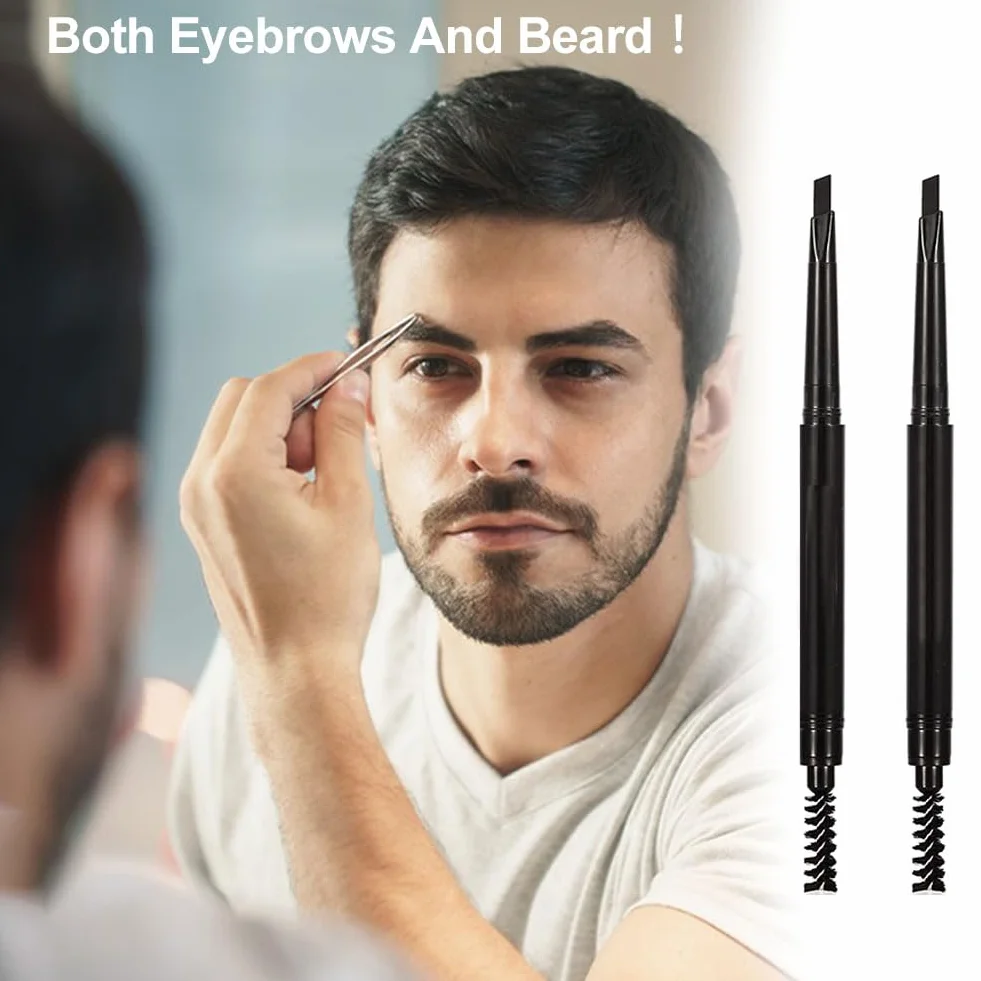 Penna Riempimento Barba Uomo Strumento Styling Set con Forbici Naso Nero 2 PCS