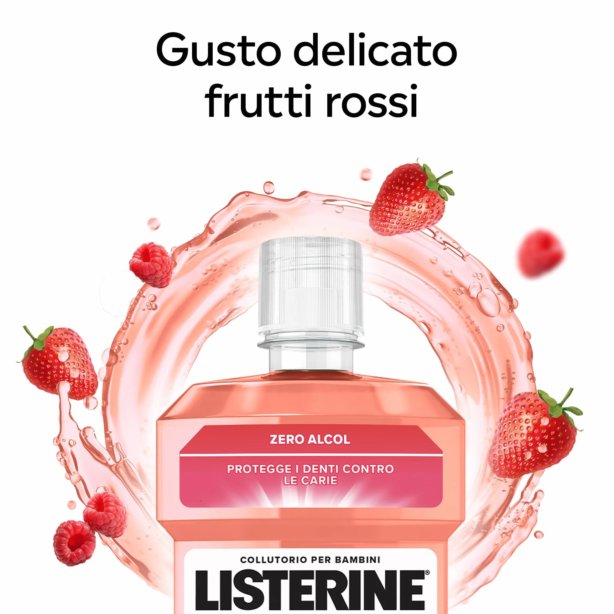 LISTERINE Smart Rinse Kids Collutorio bambini 0% alcol ai Frutti Rossi 500 ml