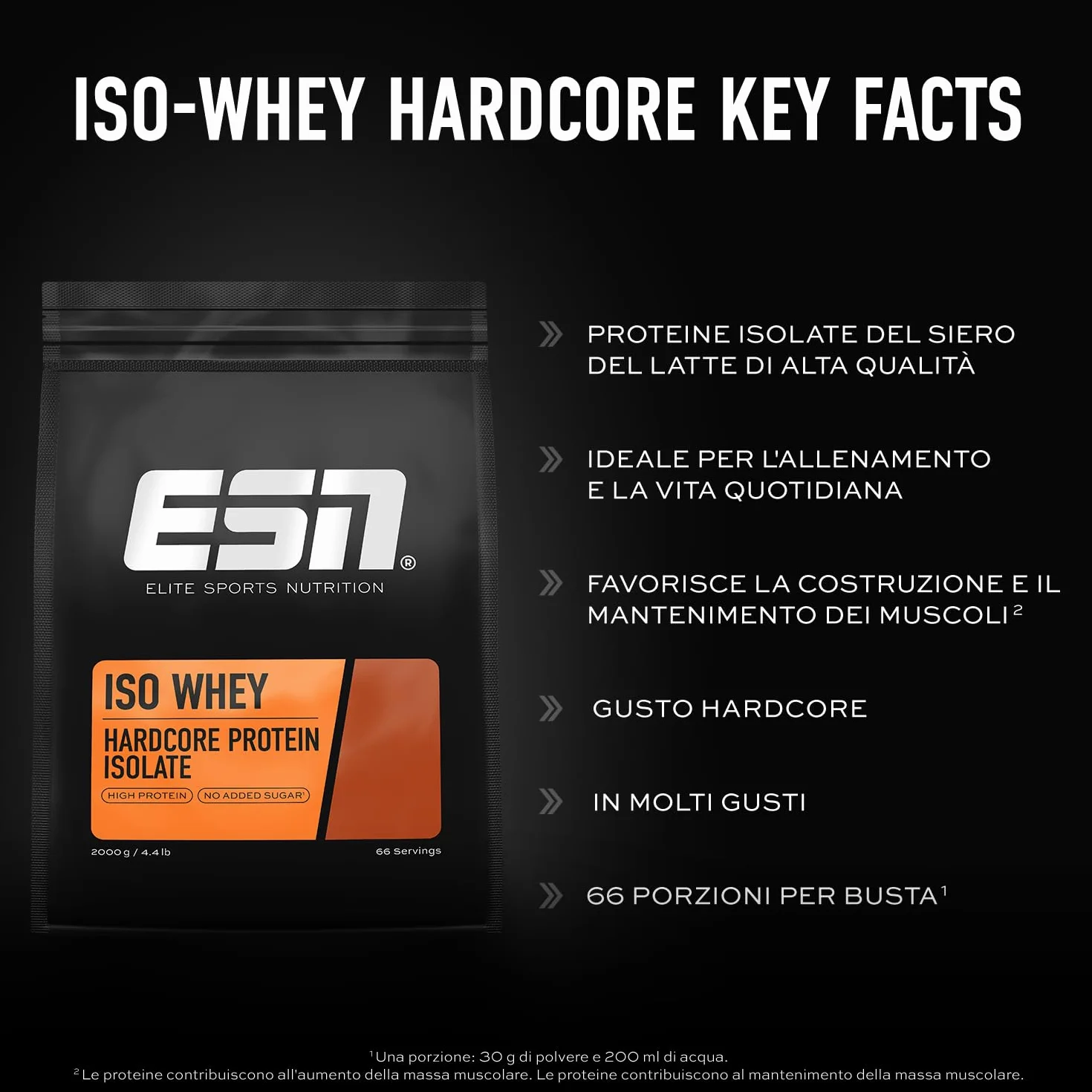 ESN IsoWhey Hardcore Protein Powder, Vanilla (Classic), 2 kg, Fino a 26 g di proteine per porzione, made in Germany
