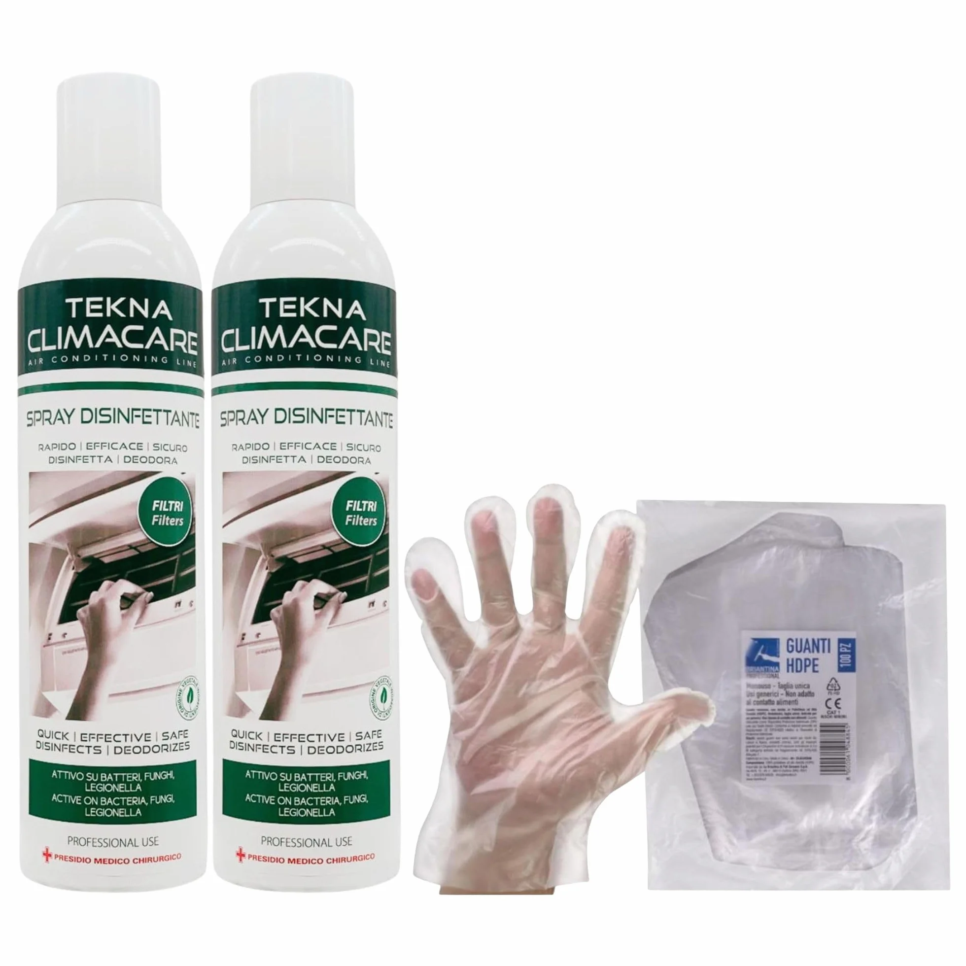 Spray Igienizzante per Climatizzatori 400ml + Guanti HDPE Monouso 100pz