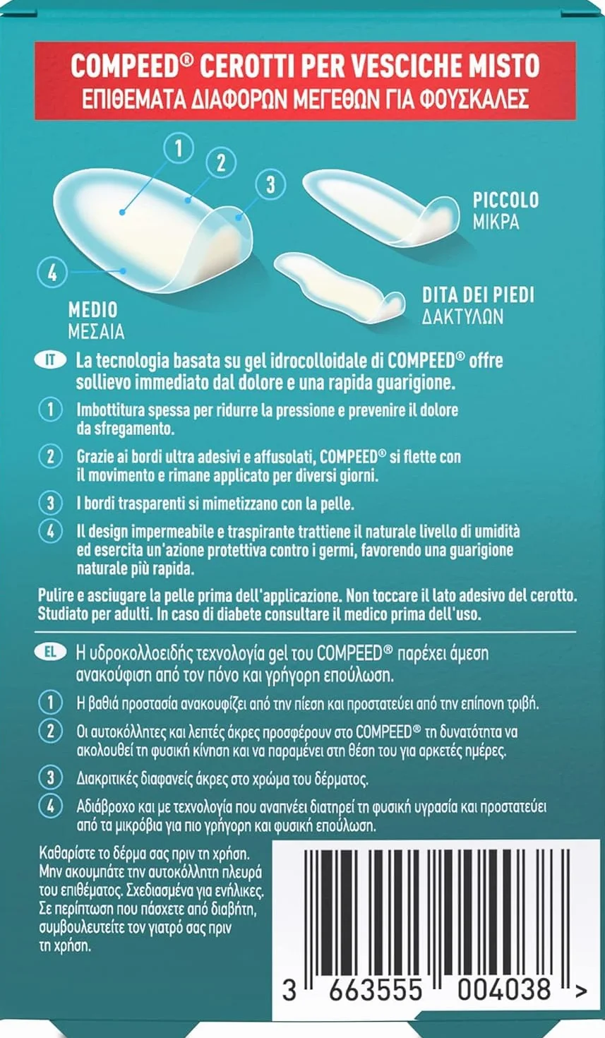 COMPEED Cerotti per vesciche resistenti all'acqua lunga durata - Pack misto 6 pezzi