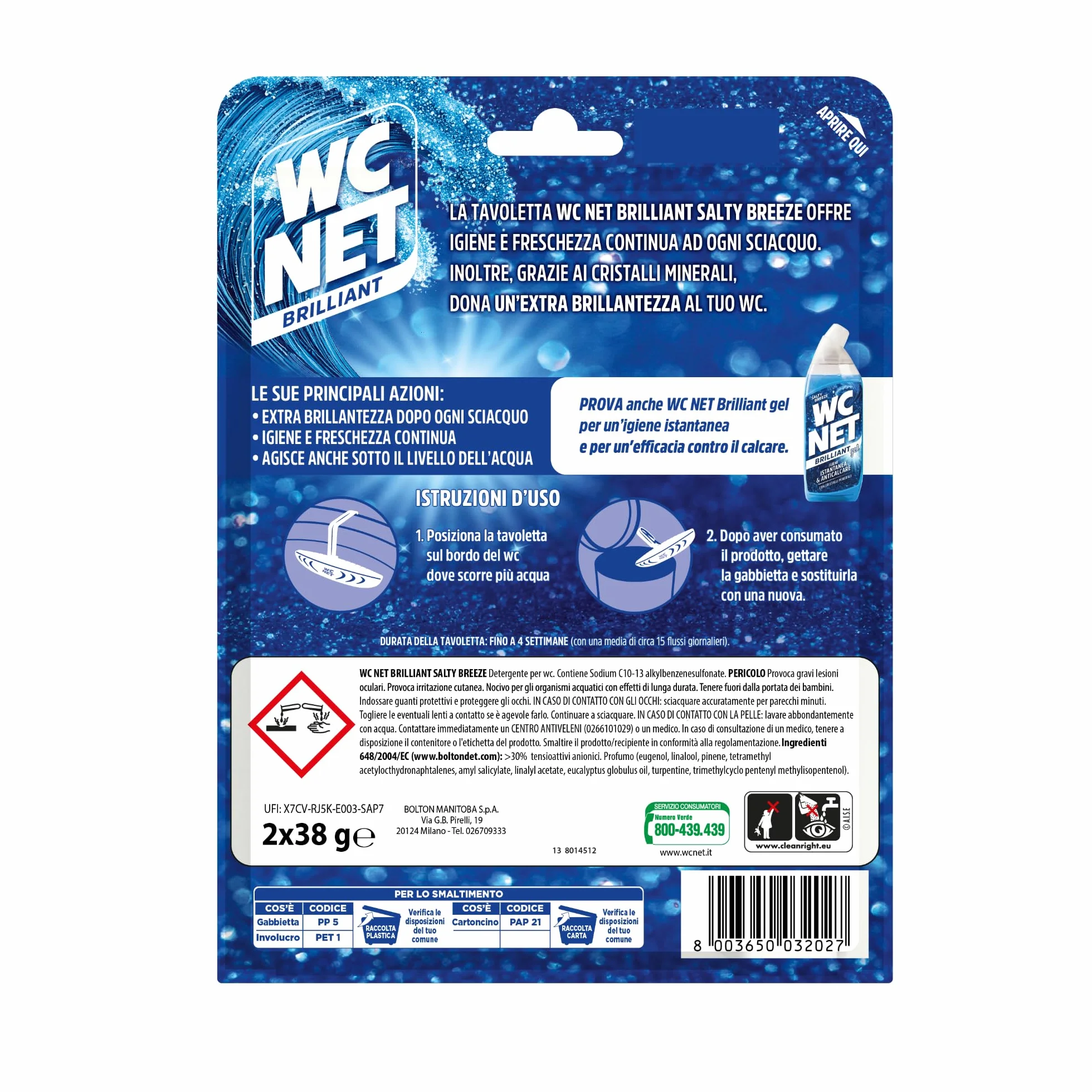 Detergente Igienizzante Solido per Wc Tavoletta Brilliant Salty Breeze 2 Pezzi