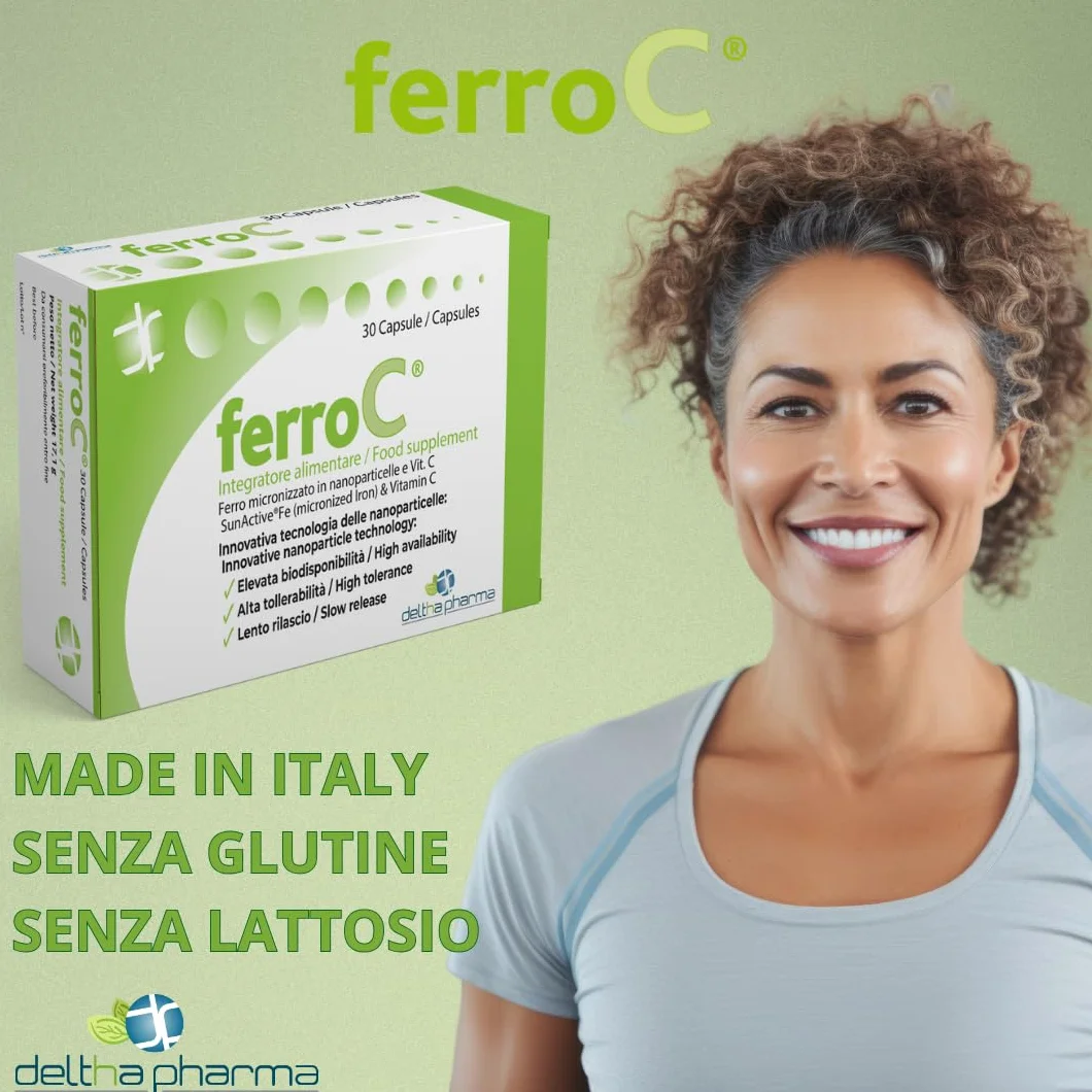 Ferro 30mg e VitaminaC 30 Caps vegetali Ferro Forte lento rilascio, Pirofosfato Micronizzato Superdisperso, Alta Biodisponibilità e Tollerabilità, Buon Sapore - per Glubuli Rossi e Emoglobina