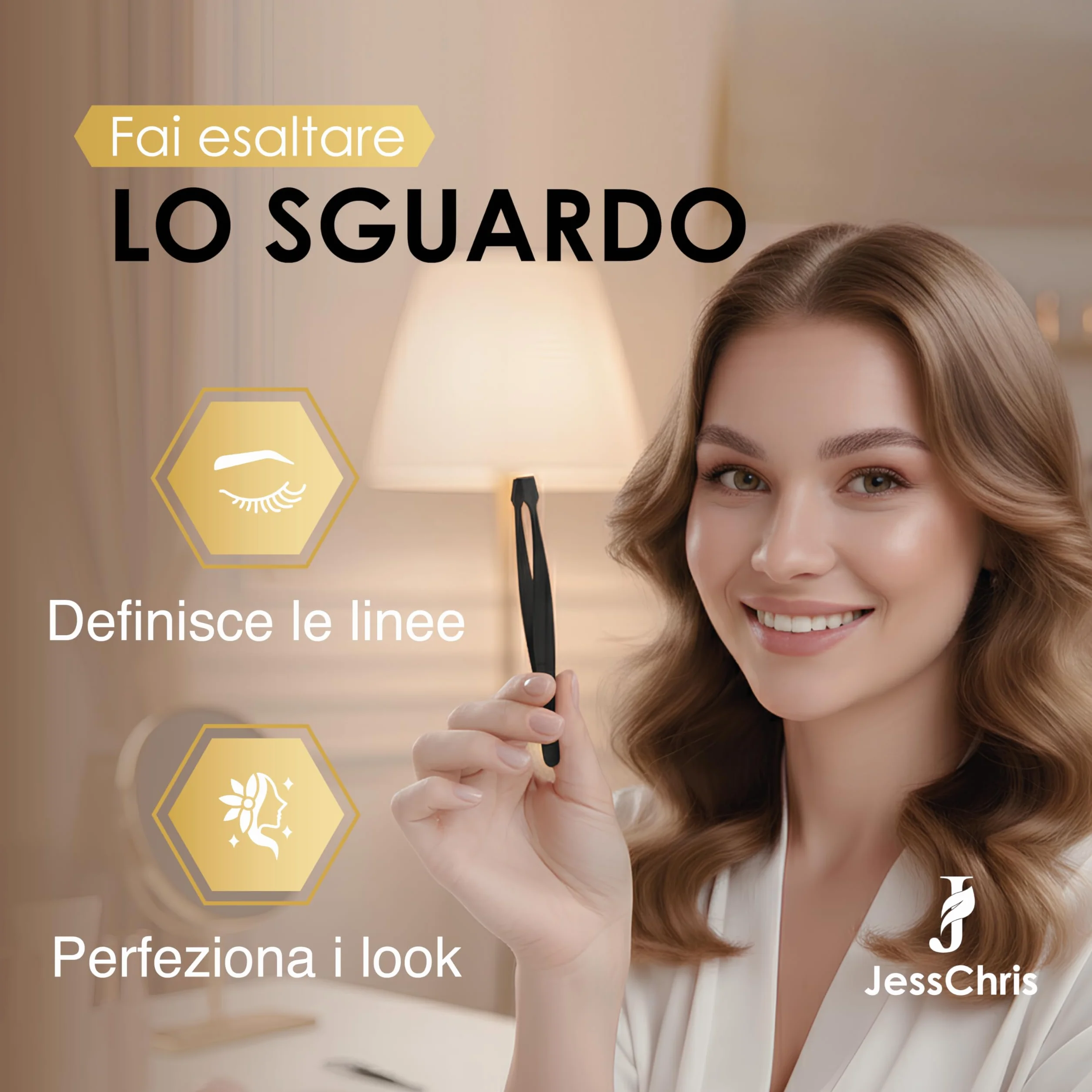 Pinzetta Sopracciglia Professionale in Acciaio Inox, Punta Obliqua di Precisione, Pinzette per Peli Incarniti e Viso, Ideale per Donna e Uomo, Uso Estetico e Domestico