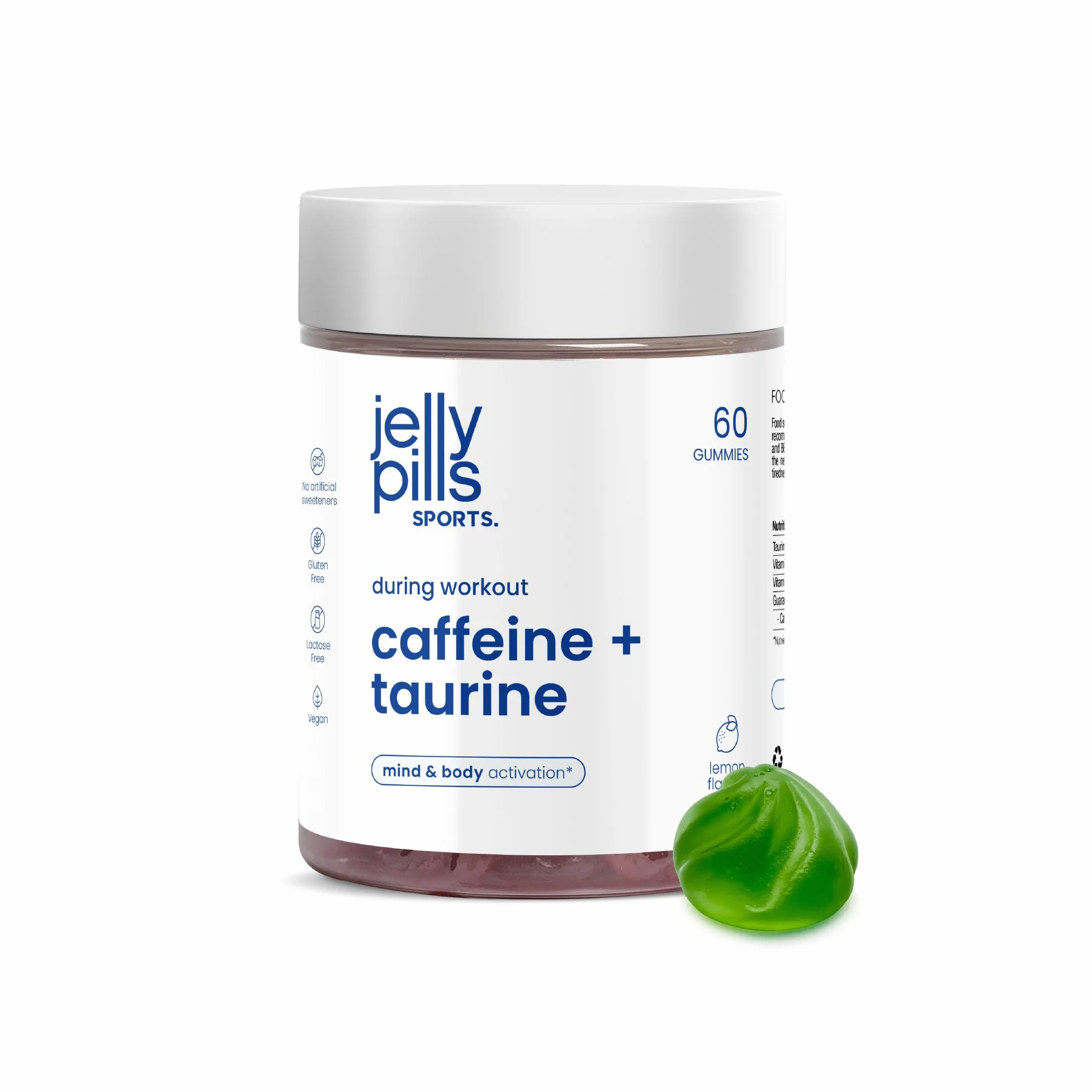 Gummies Caffeina Taurina Guaranà Energia Focus Mentale 60 Vegane Senza Zuccheri Gusto Limone Naturale Jelly Pills Sports