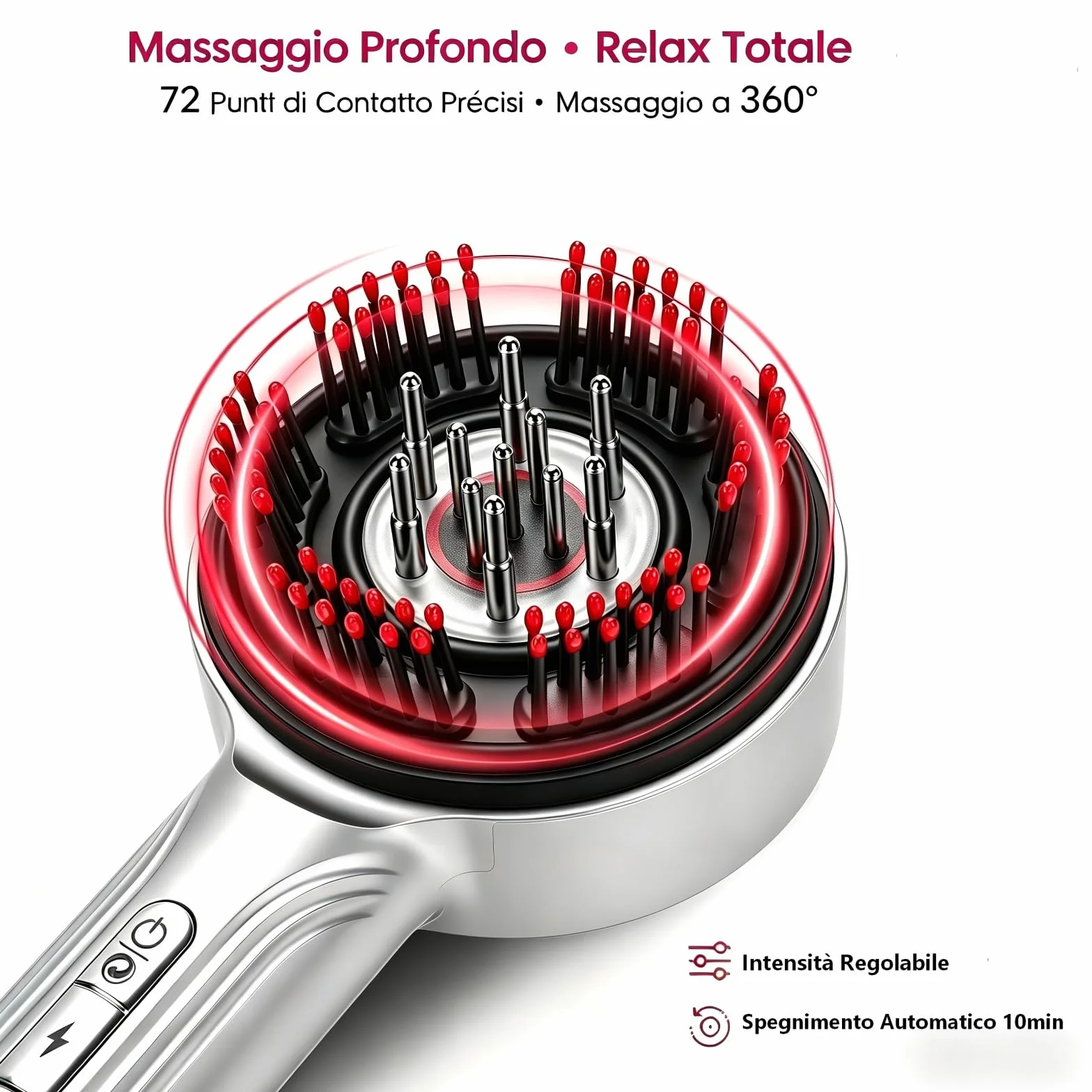 Pettine Massaggiante Elettrico per Cuoio Capelluto, IPX7 Impermeabile, Ricaricabile, 3 Modalità