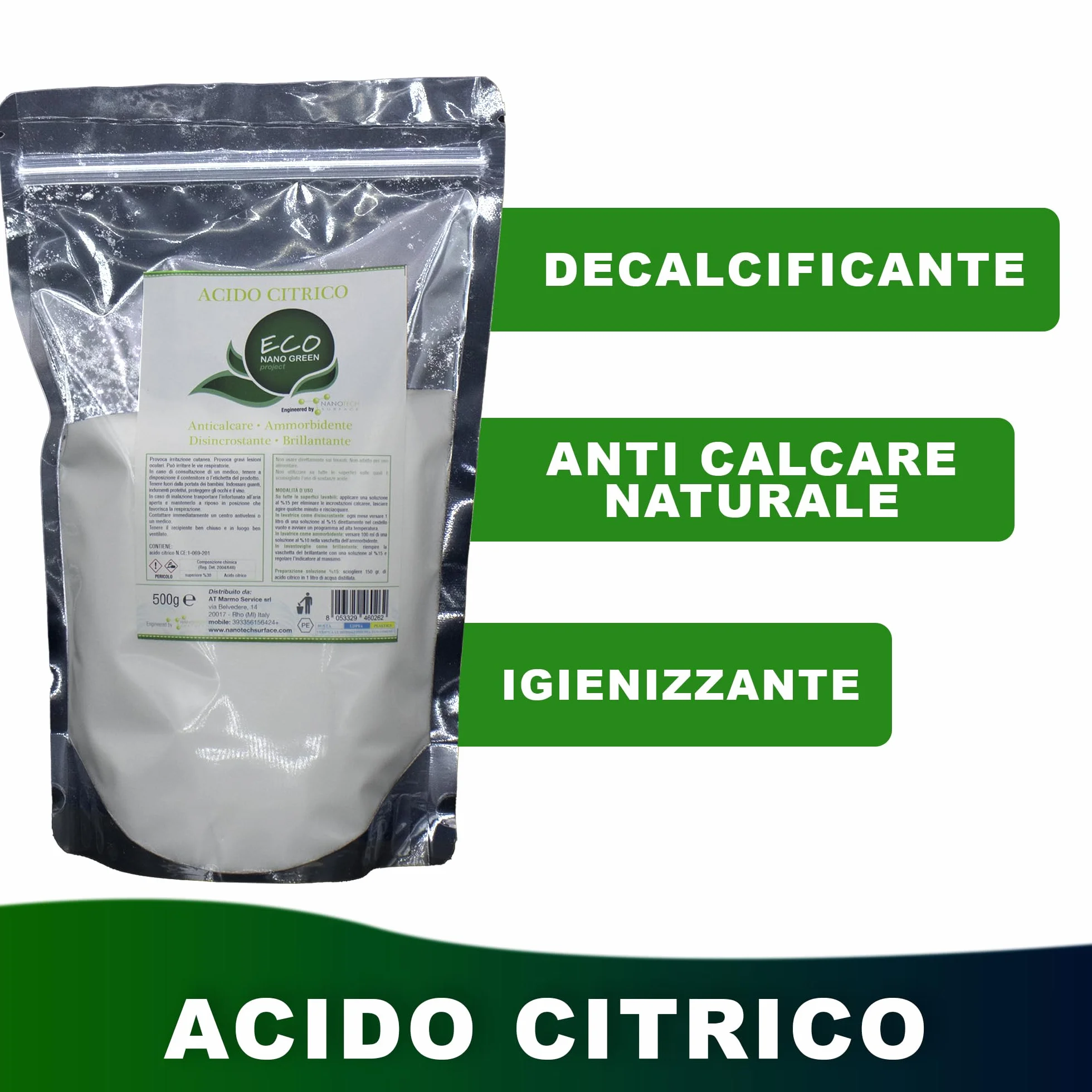 Acido Citrico 500g per Lavatrice e Lavastoviglie - Decalcificante Naturale