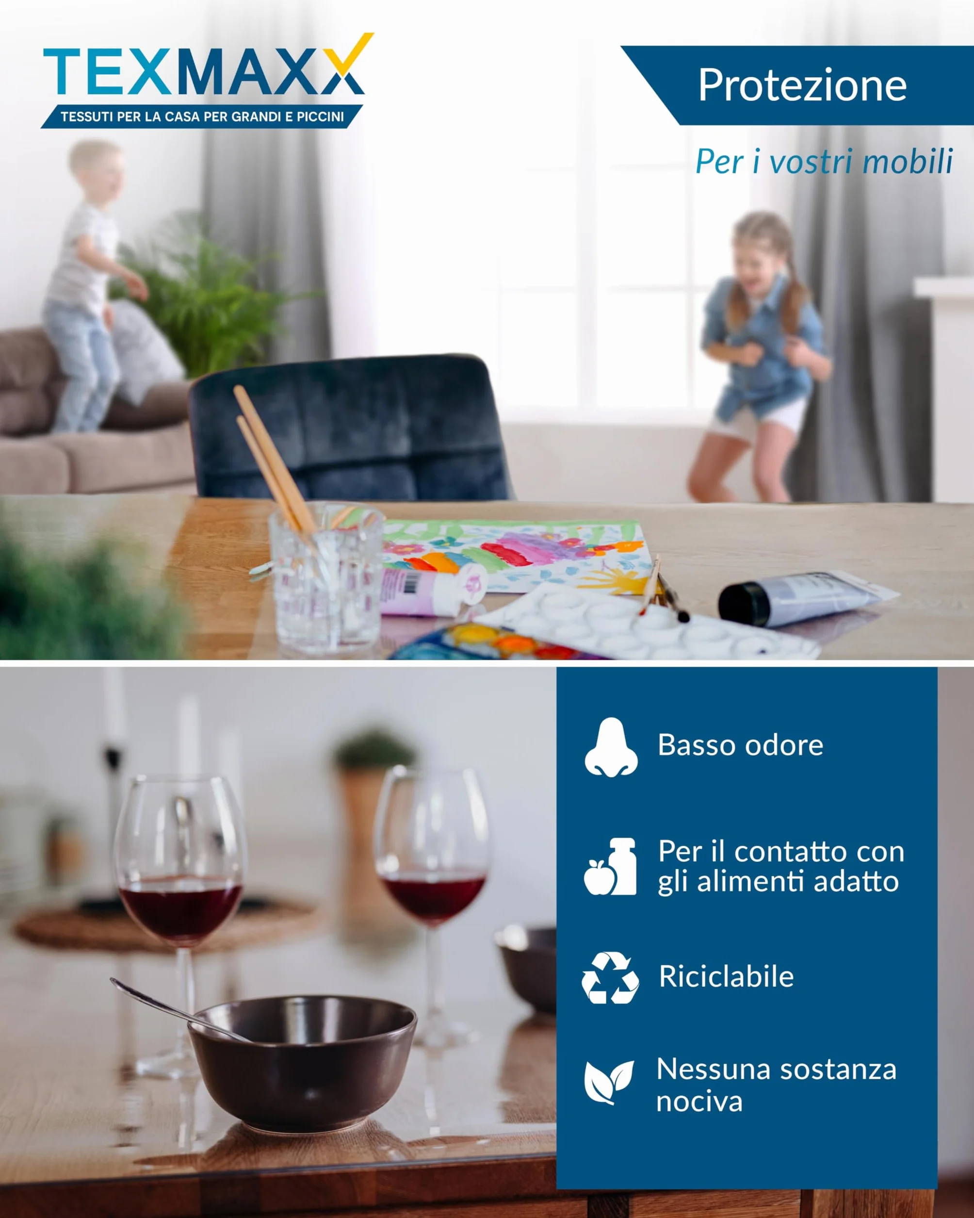 TEXMAXX pellicola trasparente per tavolo 2mm con bordo dritto - protezione tavolo pvc varie misure dimensioni - pellicolatavolo trasparente - 60 cm x 180 cm