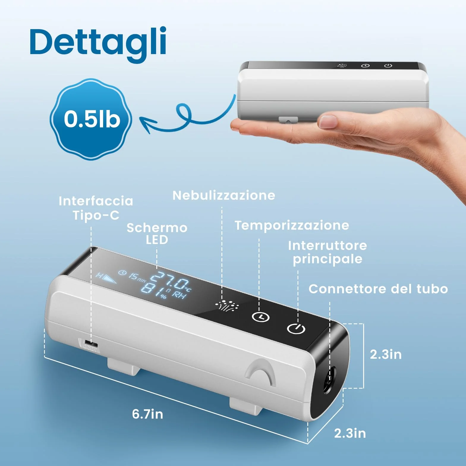 Aerosol per Bambini Adulti LED Intelligente Regolabile Macchina Aerosol con Timer Ultrasuoni Boccaglio 2 Mascherine Tosse Asma