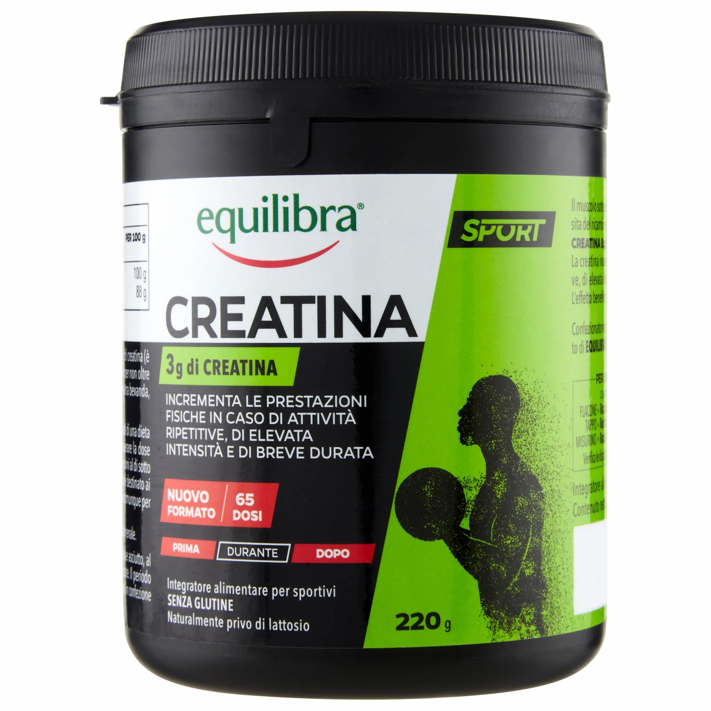 Equilibra Integratori Alimentari, a Base di Creatina, Integratore Energia per Sportivi, Incrementa le Prestazioni Fisiche in Caso di Attività Ripetitive, Senza Glutine, Barattolo 220 g