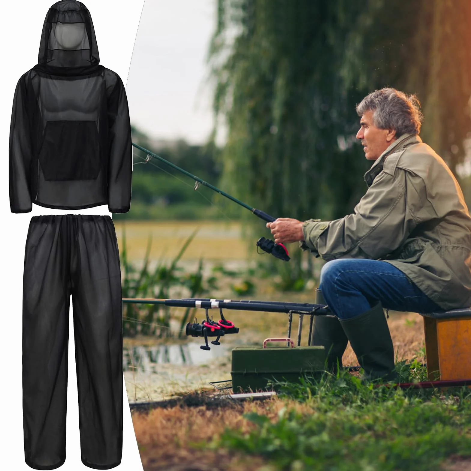 Abbigliamento Antimosche Tuta Completa Rete Antinsetti Protezione Camping Escursionismo Giardinaggio